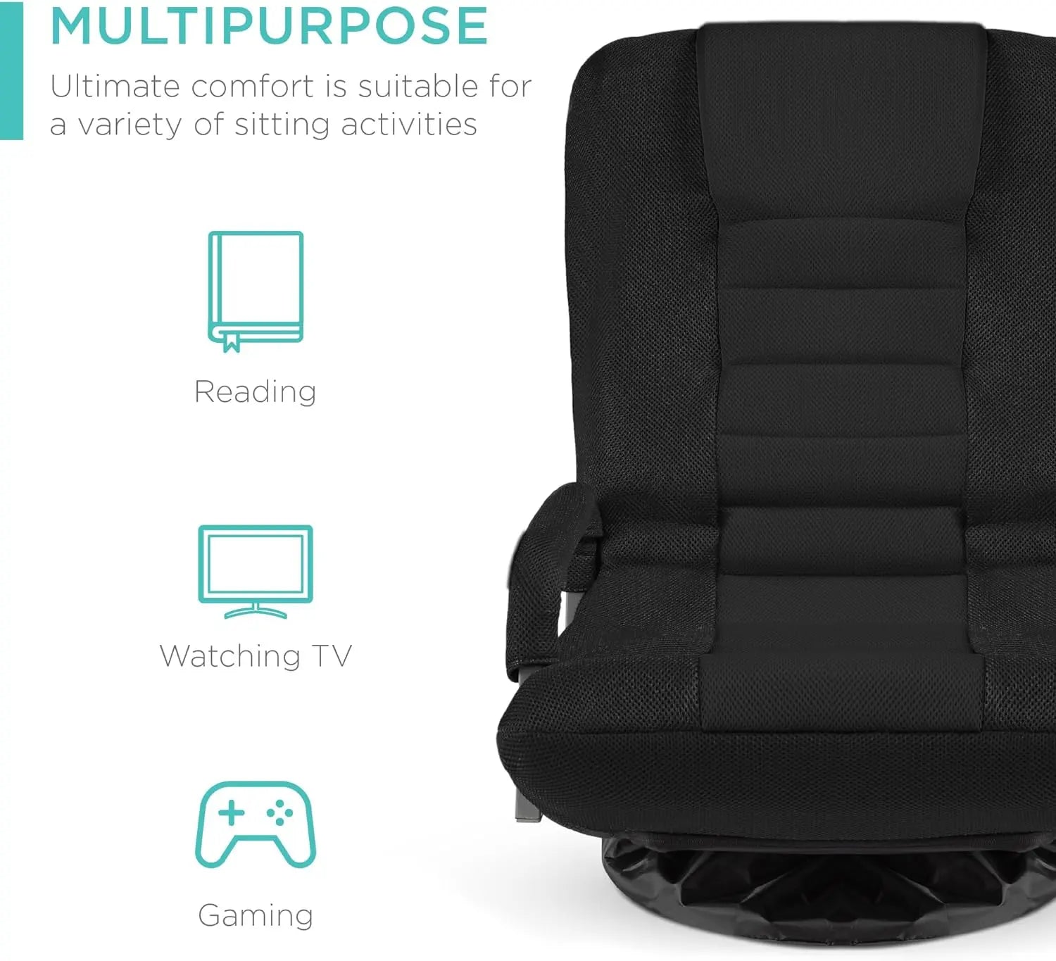 Best Choice Products Swivel Gaming Chair 360 Degree Multipurpose Floor Chair Rocker for TV, Reading, Playing Video Games w/Lumbar Support, Armrest Handles, Adjustable Backrest - Black/Red