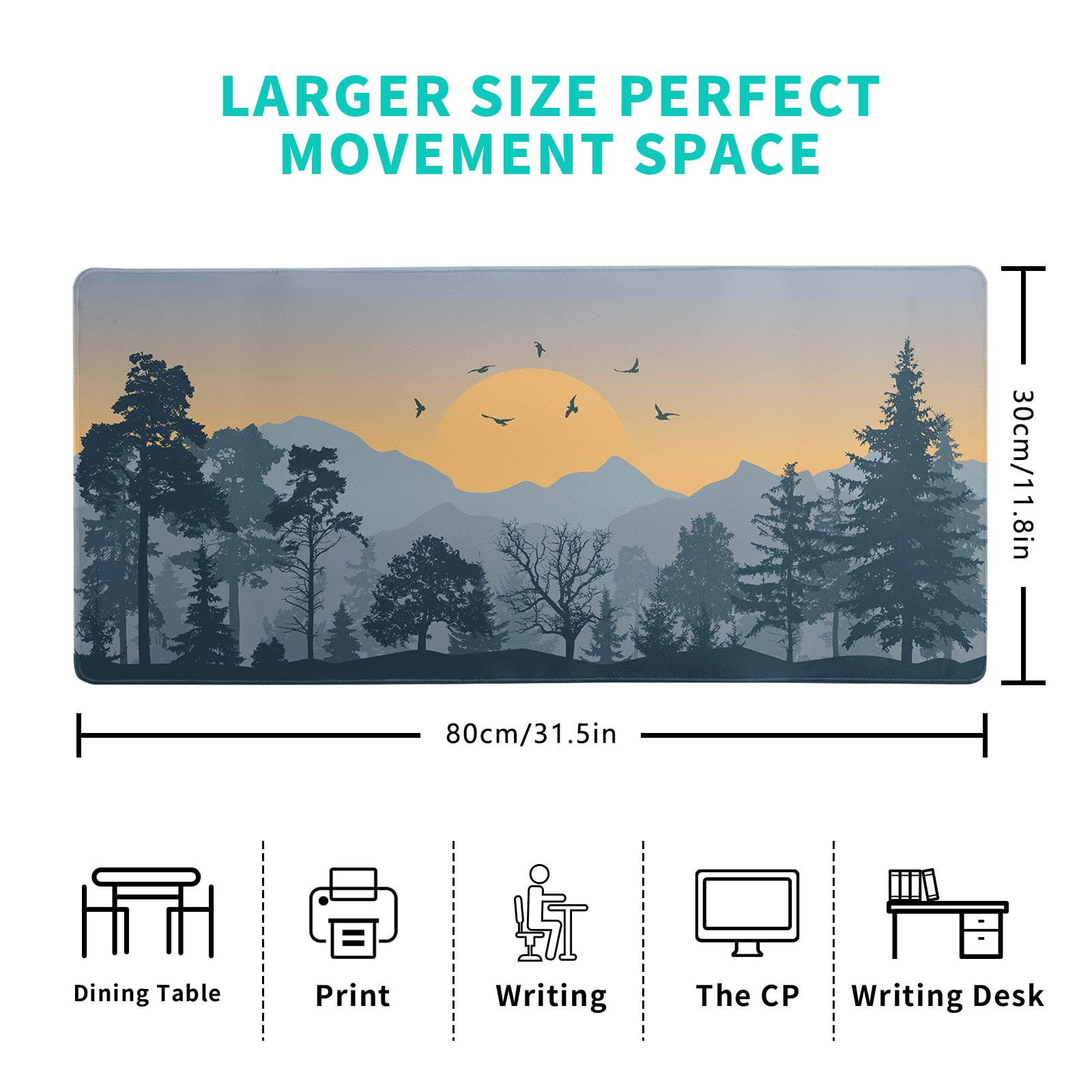 Gaming Mouse Pad – Large Non Slip Mouse Mat with Sea Wave Design, 31.5x11.8 Inch Mousepad