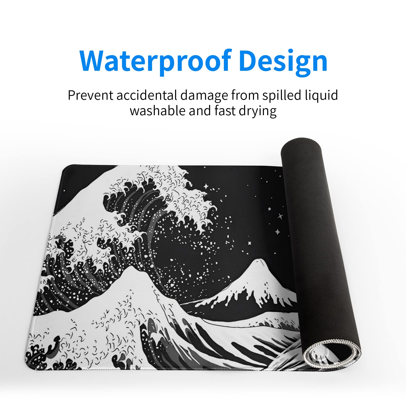 Gaming Mouse Pad – Large Non Slip Mouse Mat with Sea Wave Design, 31.5x11.8 Inch Mousepad