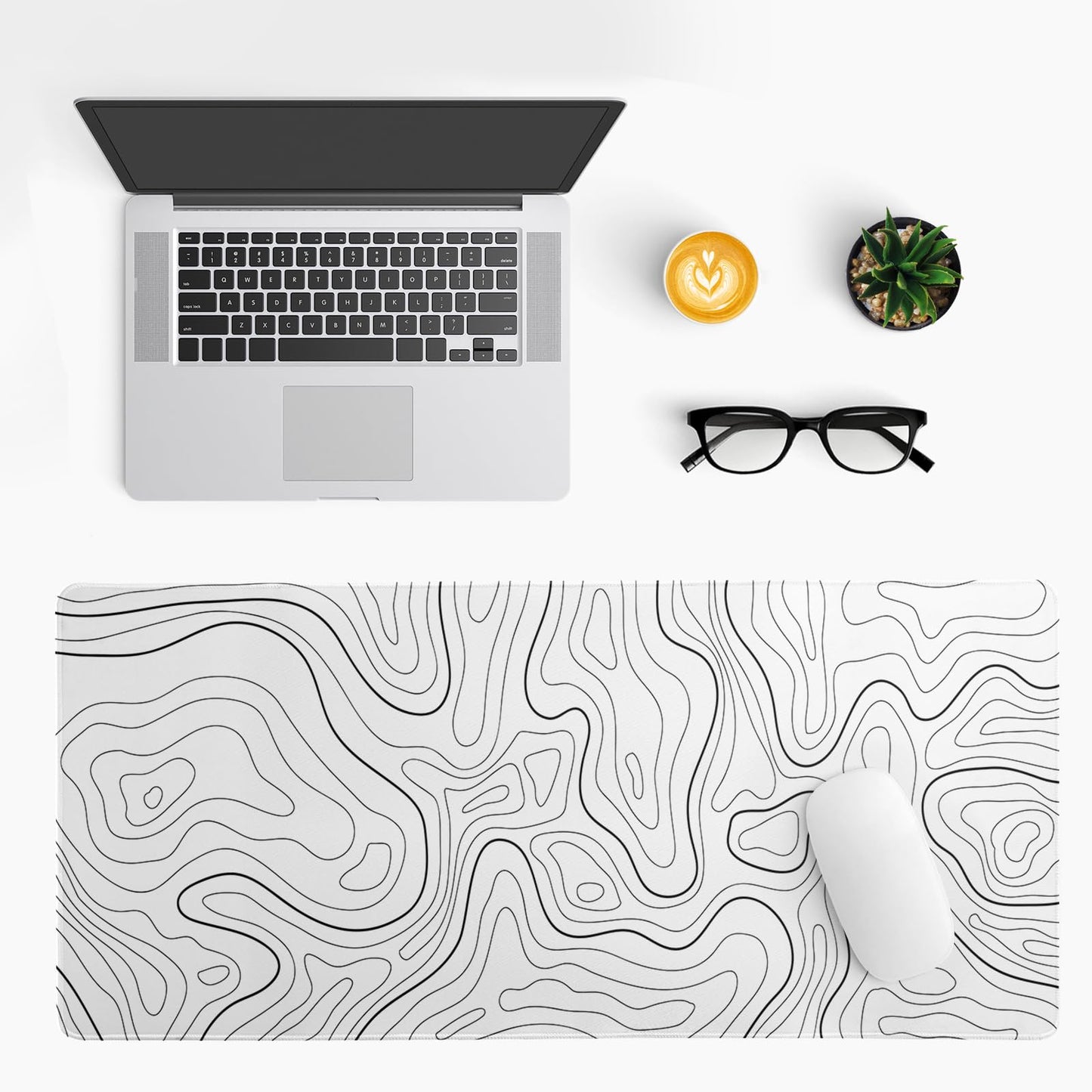 Japanese Gaming Mouse Pad Abstract Black Mouse Pad 31.5x11.8 Inch Black Sea Wave Texture Non-Slip Rubber Base Large Ocean Mousepad Stitched Edges Keyboard Mouse Mat Desk Pad for Office and Home