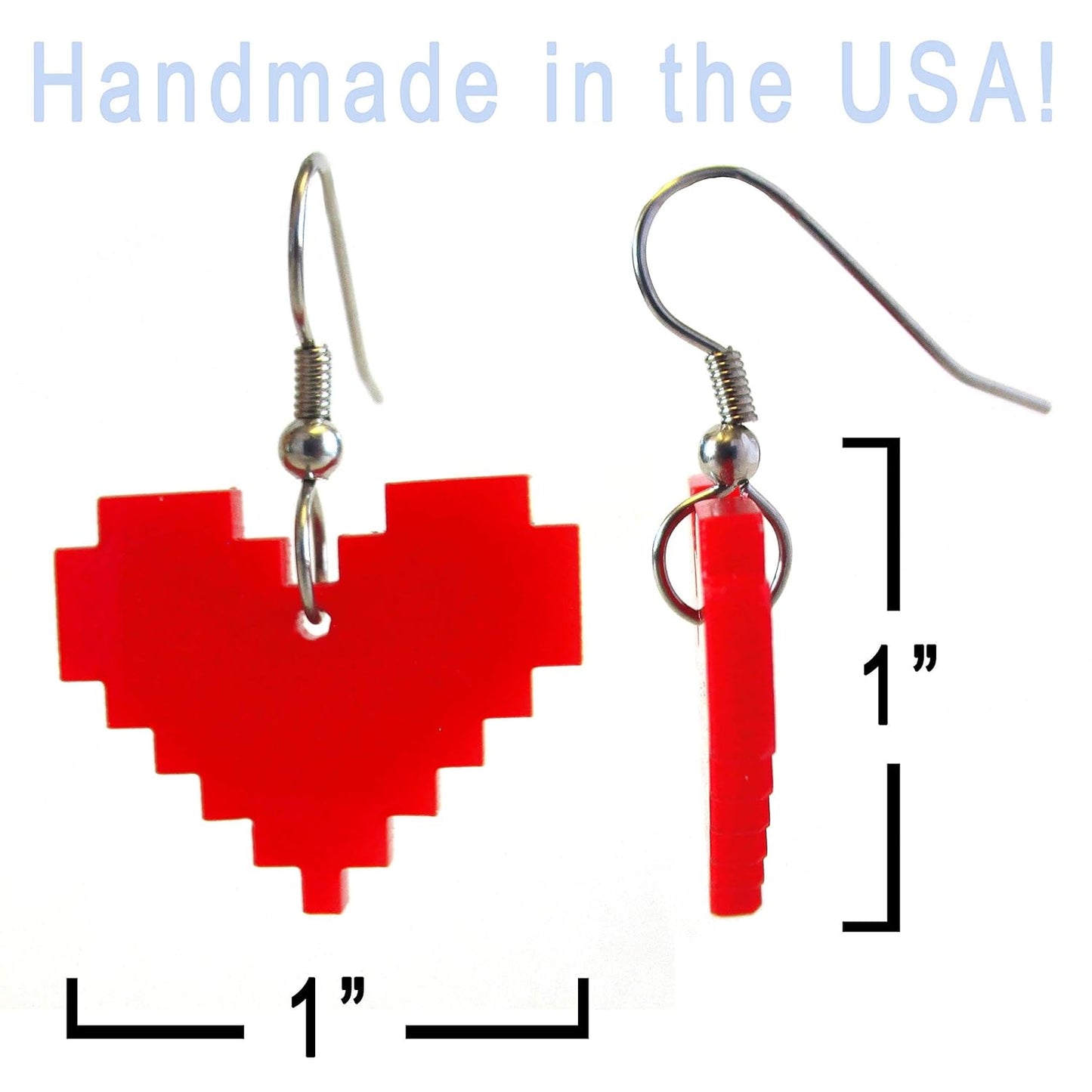 Handmade Hypoallergenic Red 8 Bit Gamer Pixel Heart Earrings, Nickel Free Heart Container Zelda Undertale Minecraft Costume Cosplay Jewelry