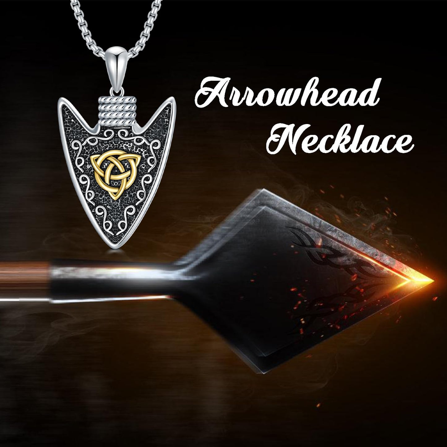 Viking Necklace for Men Sterling Silver Arrowhead/Therian/Raven/Thors Hammer Pendant Necklaces Jewelry Gifts for Men Women