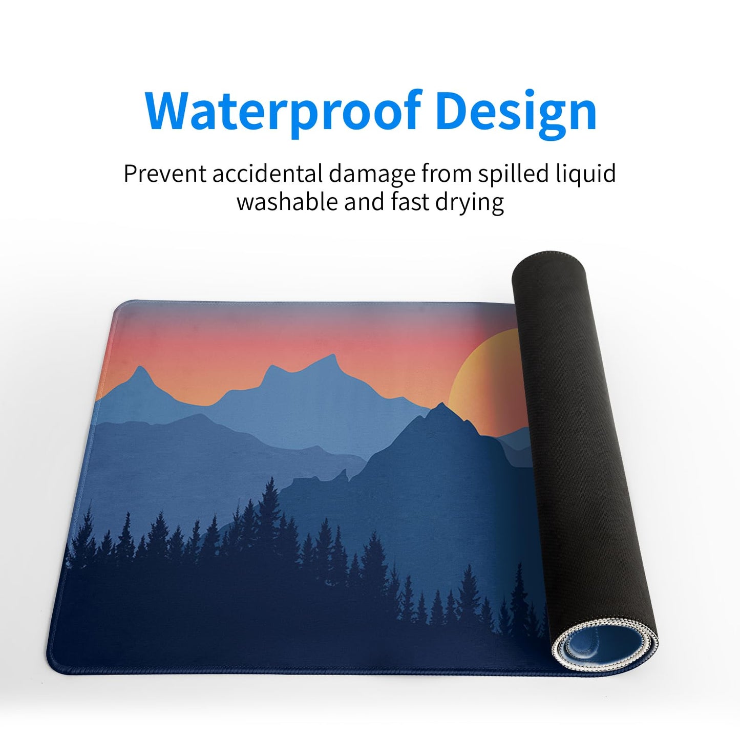 Japanese Gaming Mouse Pad Abstract Black Mouse Pad 31.5x11.8 Inch Black Sea Wave Texture Non-Slip Rubber Base Large Ocean Mousepad Stitched Edges Keyboard Mouse Mat Desk Pad for Office and Home