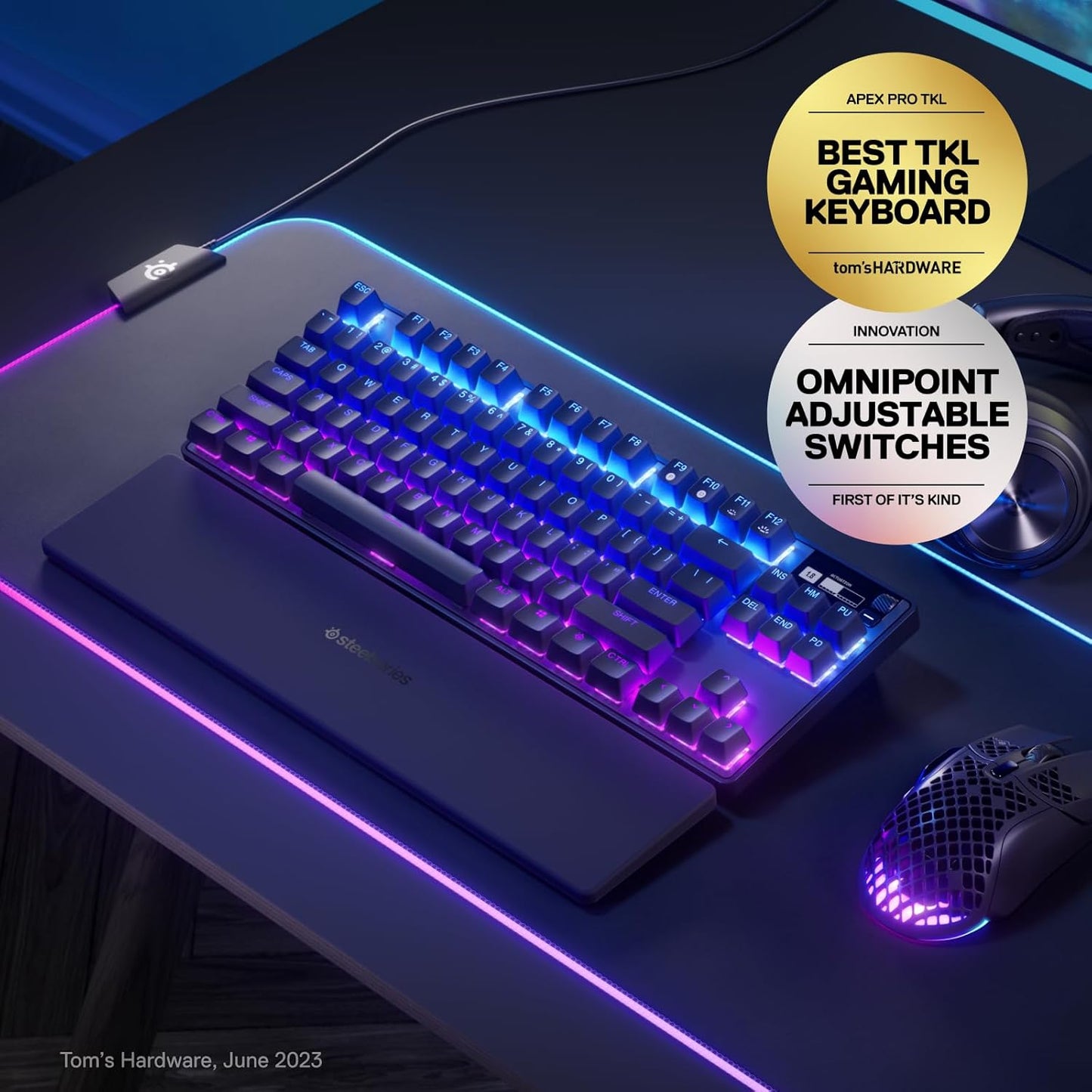 SteelSeries Apex Pro HyperMagnetic Gaming Keyboard — Adjustable Actuation — OLED Screen — RGB – USB Passthrough