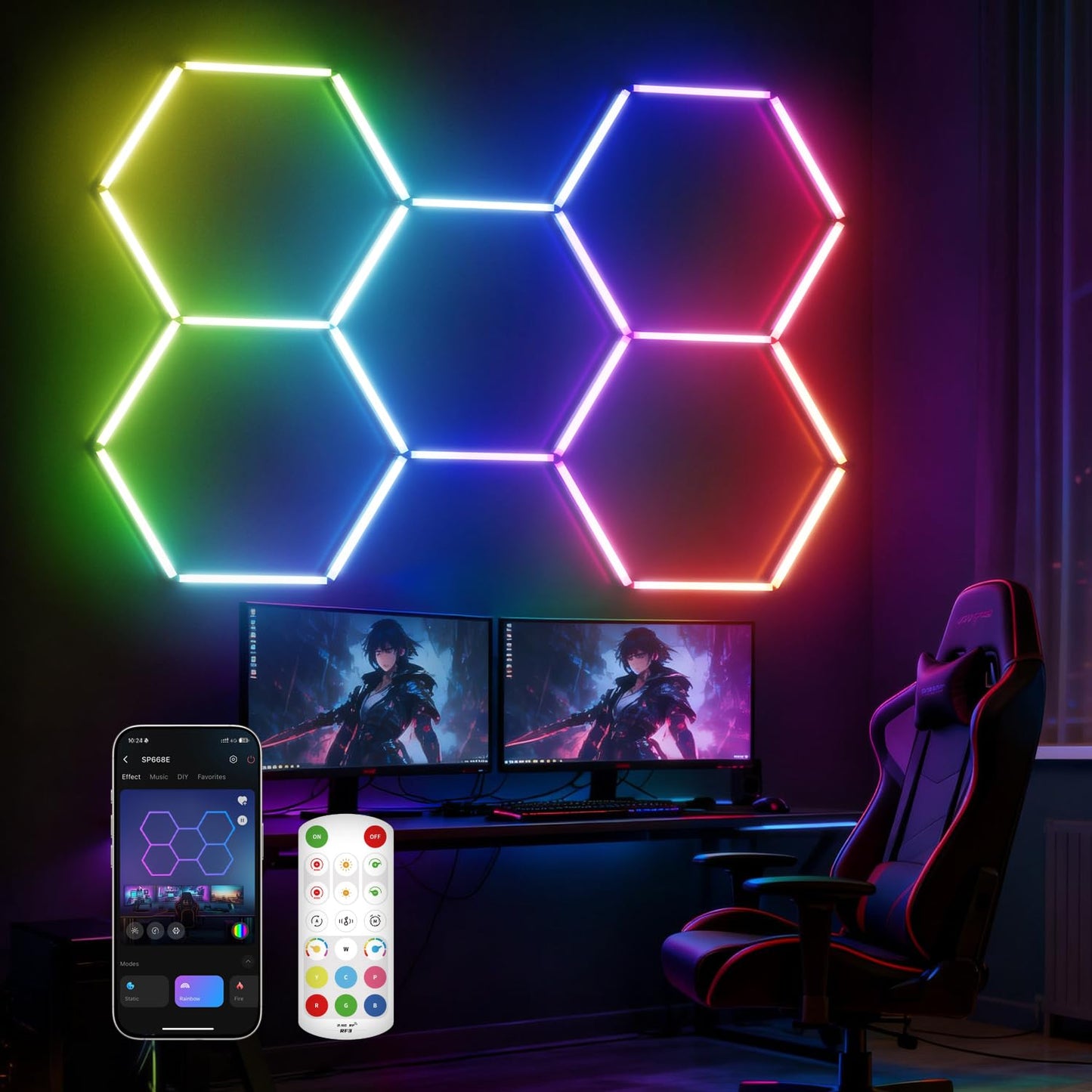 Glitgate RGB Hexagon Lights, 11-Hex with Music Sync, Timer, 100-240VAC