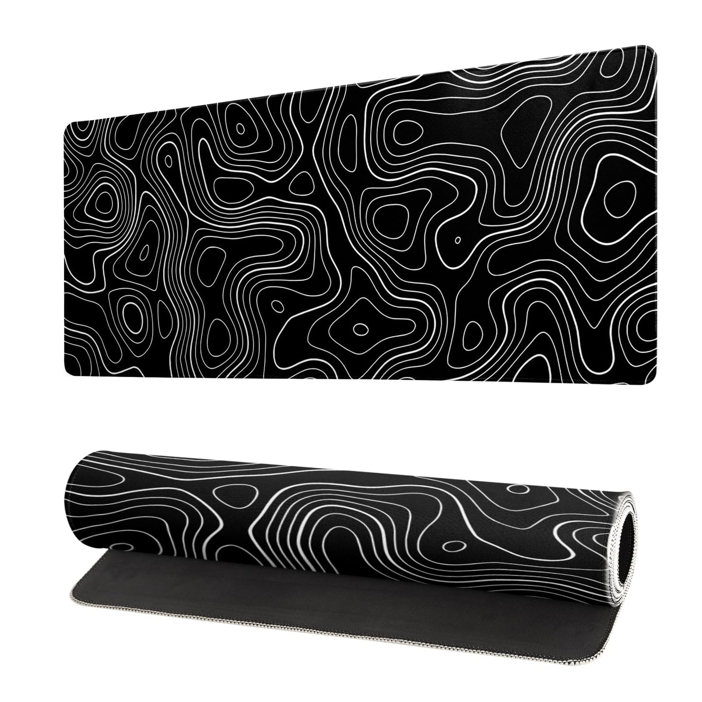 Mountain Gaming Mouse Pad 27.6x11.8 Inch Forest Large Mousepad Extended Grey Mousepad Gaming Non-Slip Rubber Base Stitched Edges Keyboard Mouse Mat Desk Pad for Office Home and Game Black Topographic Contour 2