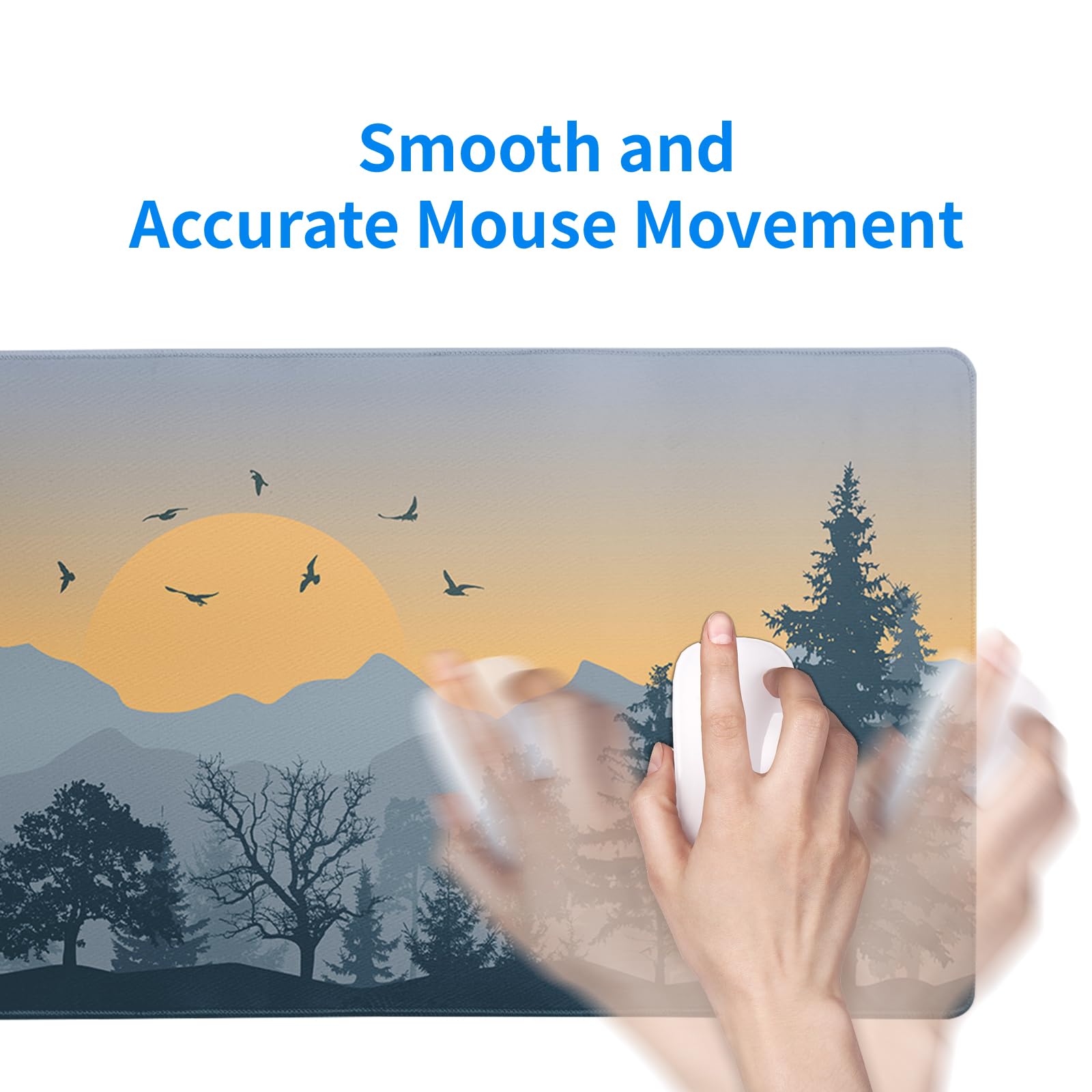 Mountain Gaming Mouse Pad 27.6x11.8 Inch Forest Large Mousepad Extended Grey Mousepad Gaming Non-Slip Rubber Base Stitched Edges Keyboard Mouse Mat Desk Pad for Office Home and Game