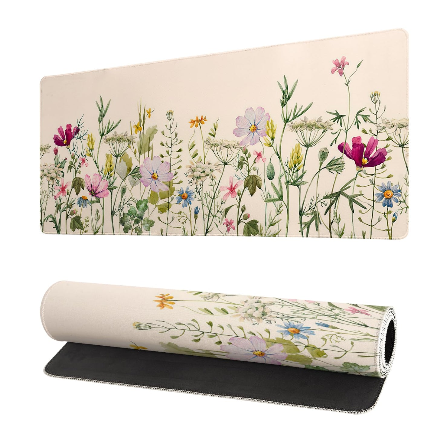 Mountain Gaming Mouse Pad 27.6x11.8 Inch Forest Large Mousepad Extended Grey Mousepad Gaming Non-Slip Rubber Base Stitched Edges Keyboard Mouse Mat Desk Pad for Office Home and Game Flower