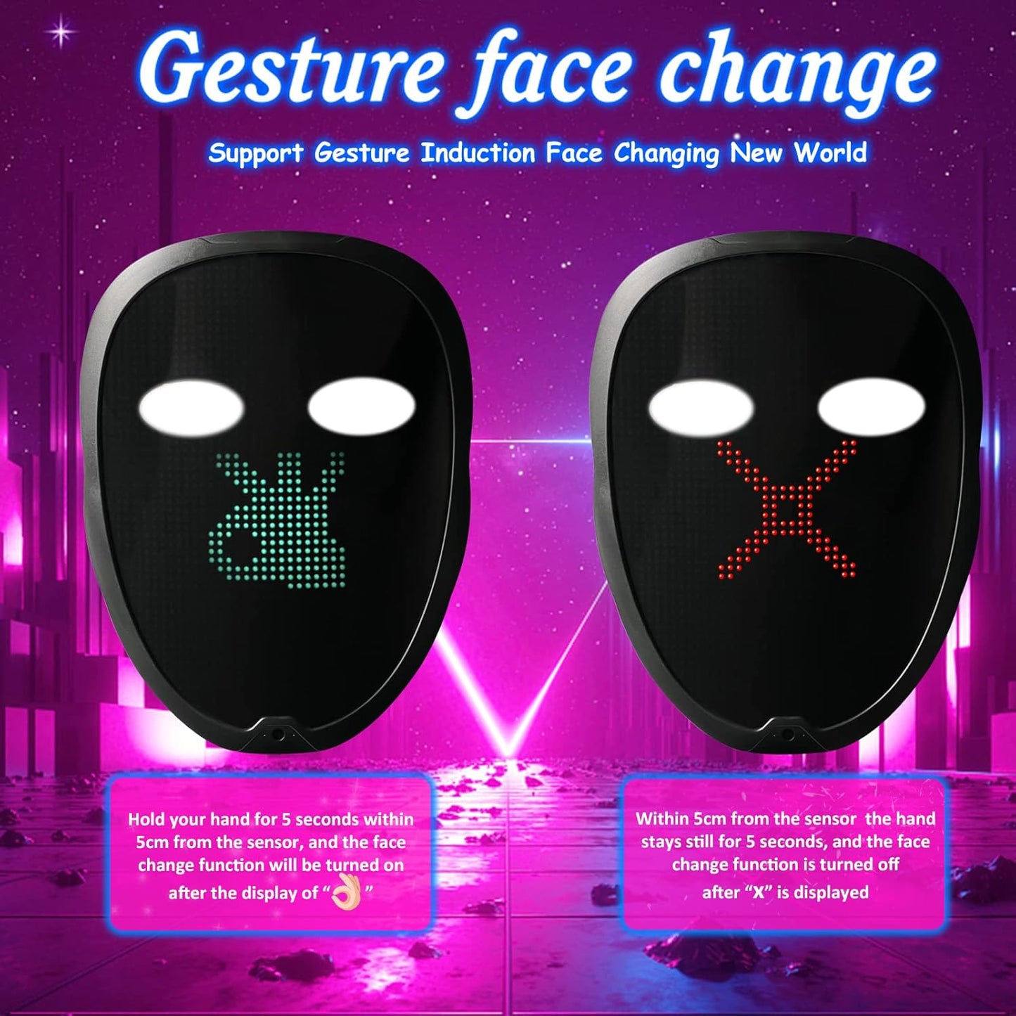 Depointer Life Led Mask with Bluetooth-compatible App Controlled, Customizable Shining Mask, unisex-adult