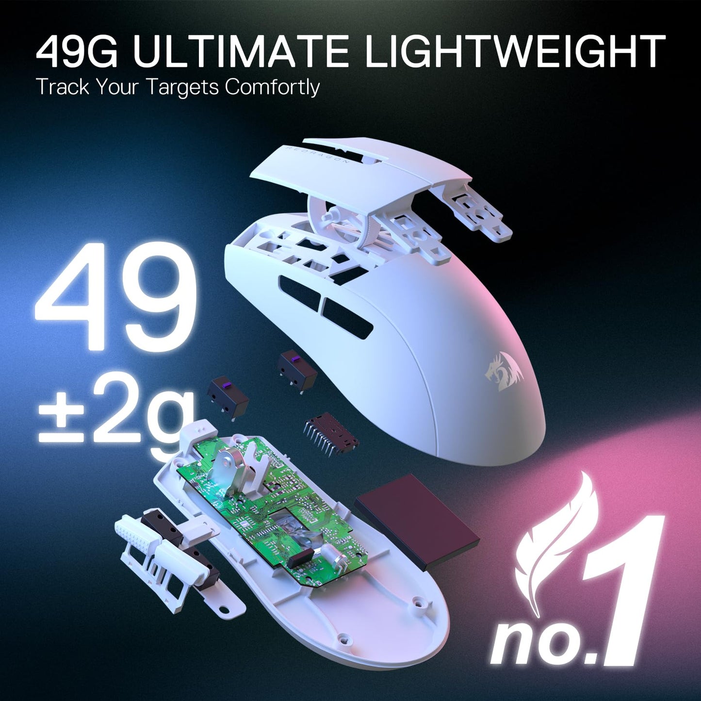 Redragon M916AK PRO 3-Mode Anime Gaming Mouse, 42G Ultra-Light 26K DPI Gaming Mouse w/Ergonomic Natural Grip Build, Full Programmable Buttons, Software Supports DIY Keybinds & DPI