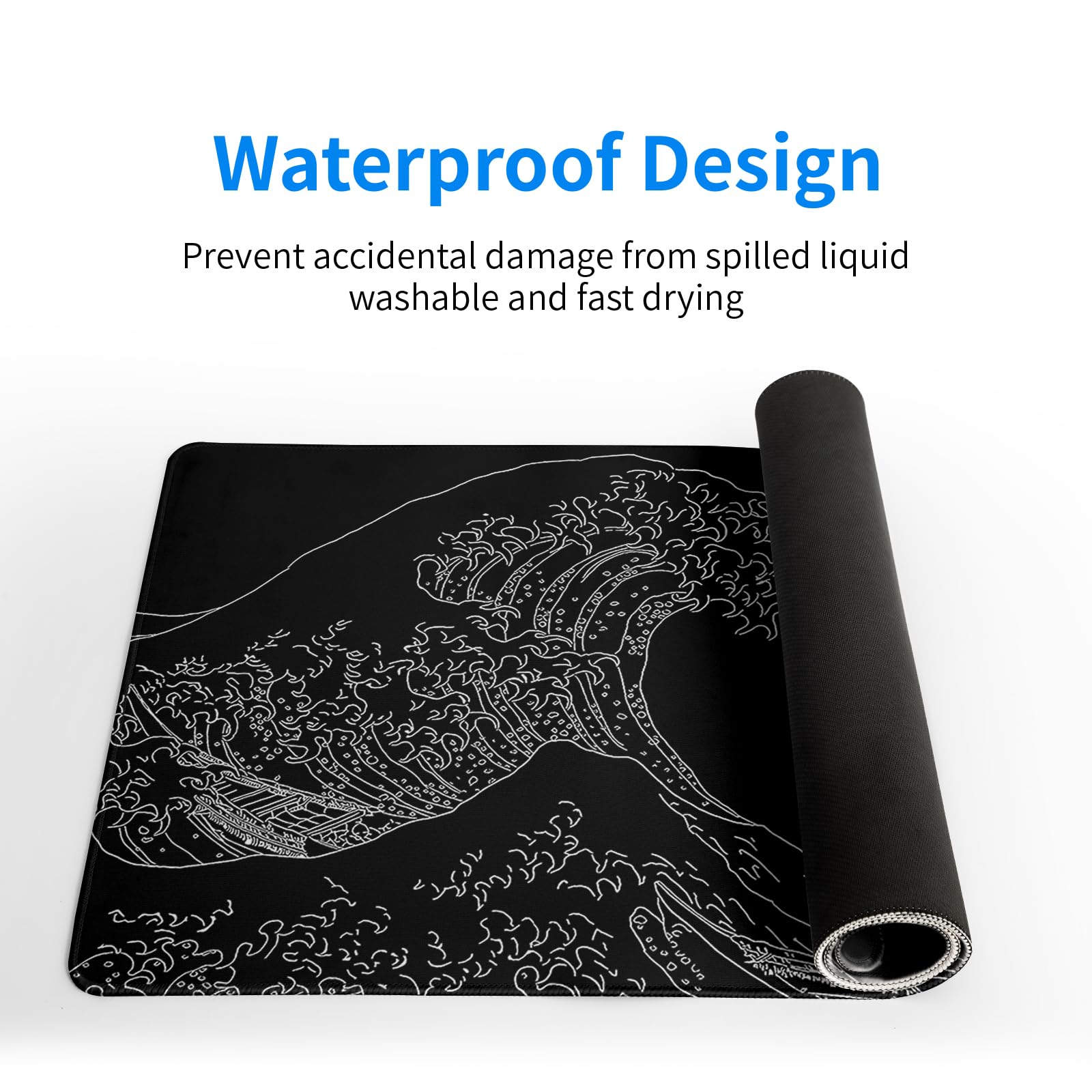Gaming Mouse Pad – Large Non Slip Mouse Mat with Sea Wave Design, 31.5x11.8 Inch Mousepad