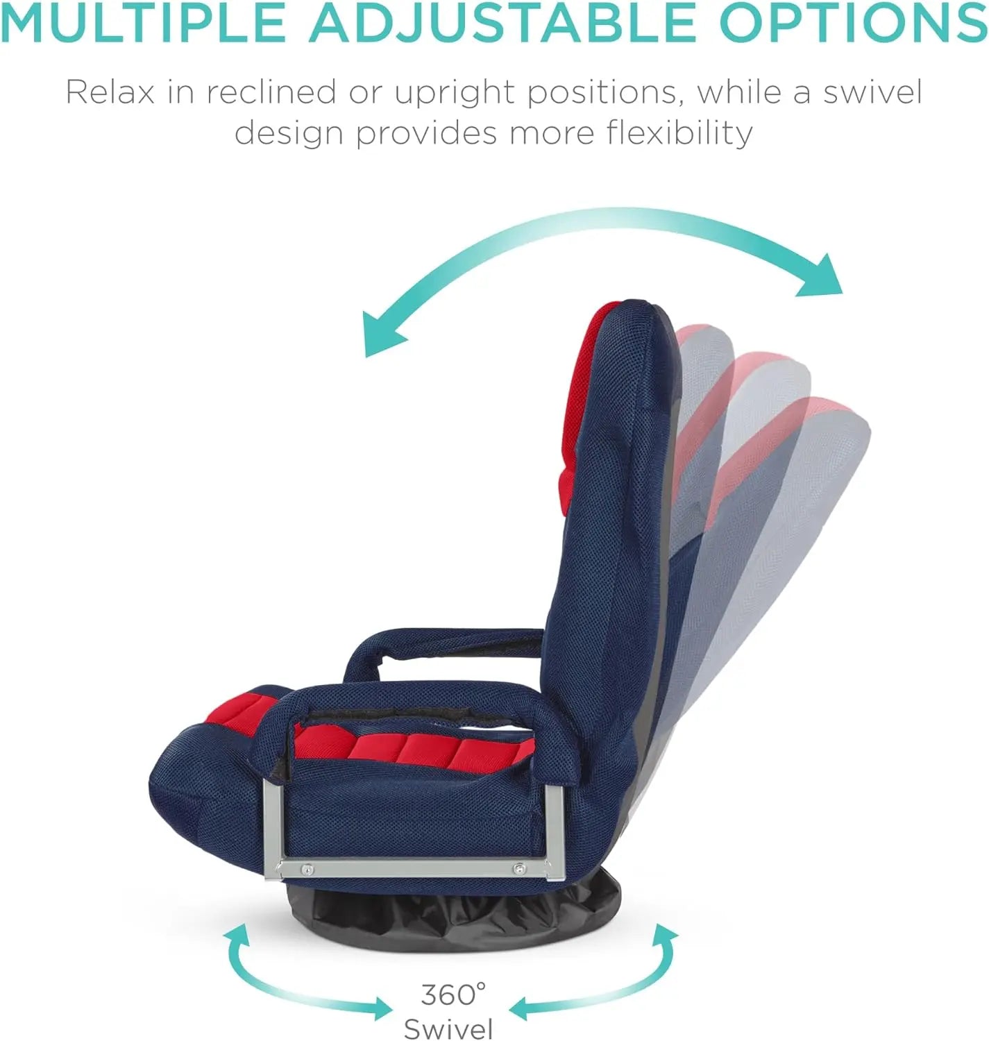 Best Choice Products Swivel Gaming Chair 360 Degree Multipurpose Floor Chair Rocker for TV, Reading, Playing Video Games w/Lumbar Support, Armrest Handles, Adjustable Backrest - Black/Red