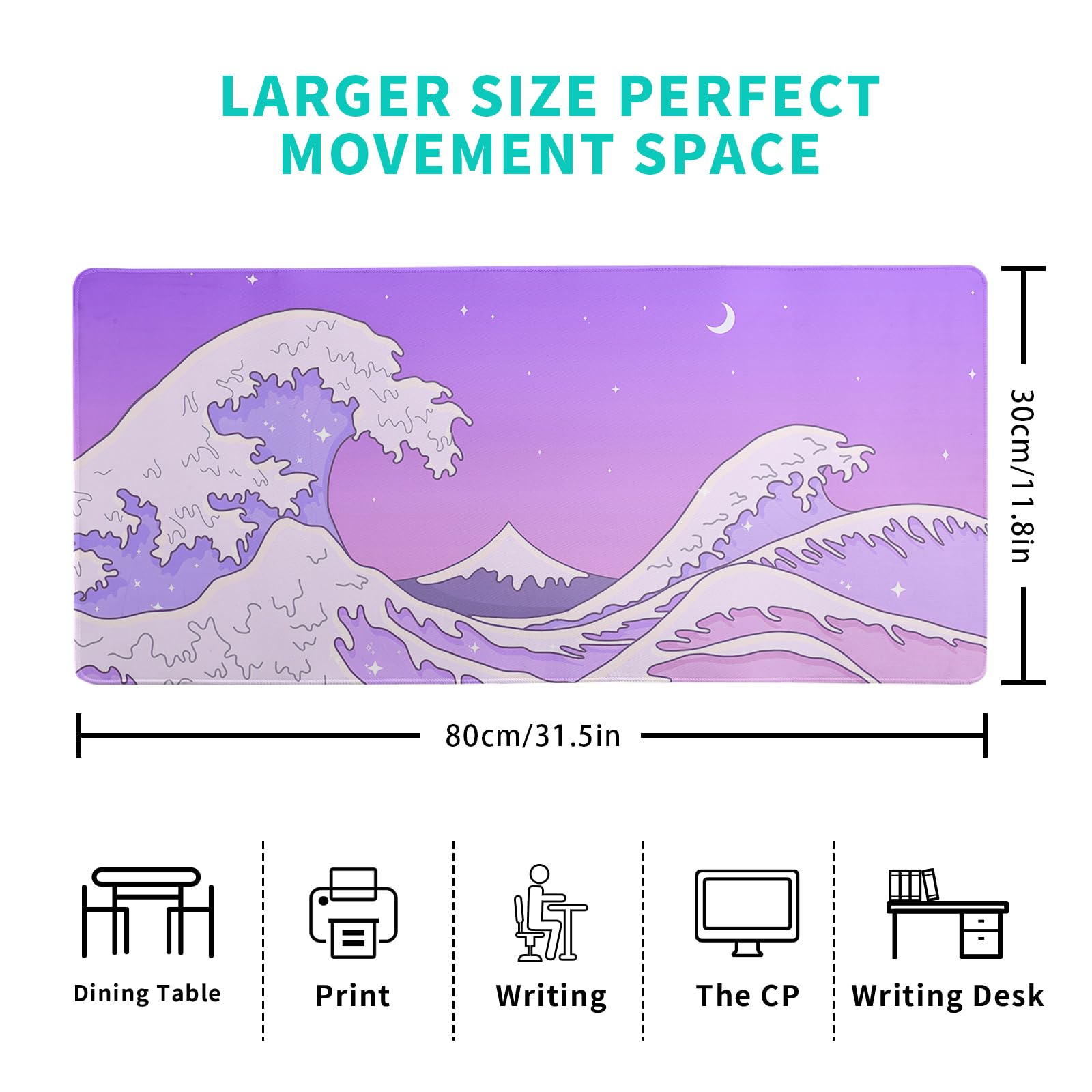 Gaming Mouse Pad – Large Non Slip Mouse Mat with Sea Wave Design, 31.5x11.8 Inch Mousepad
