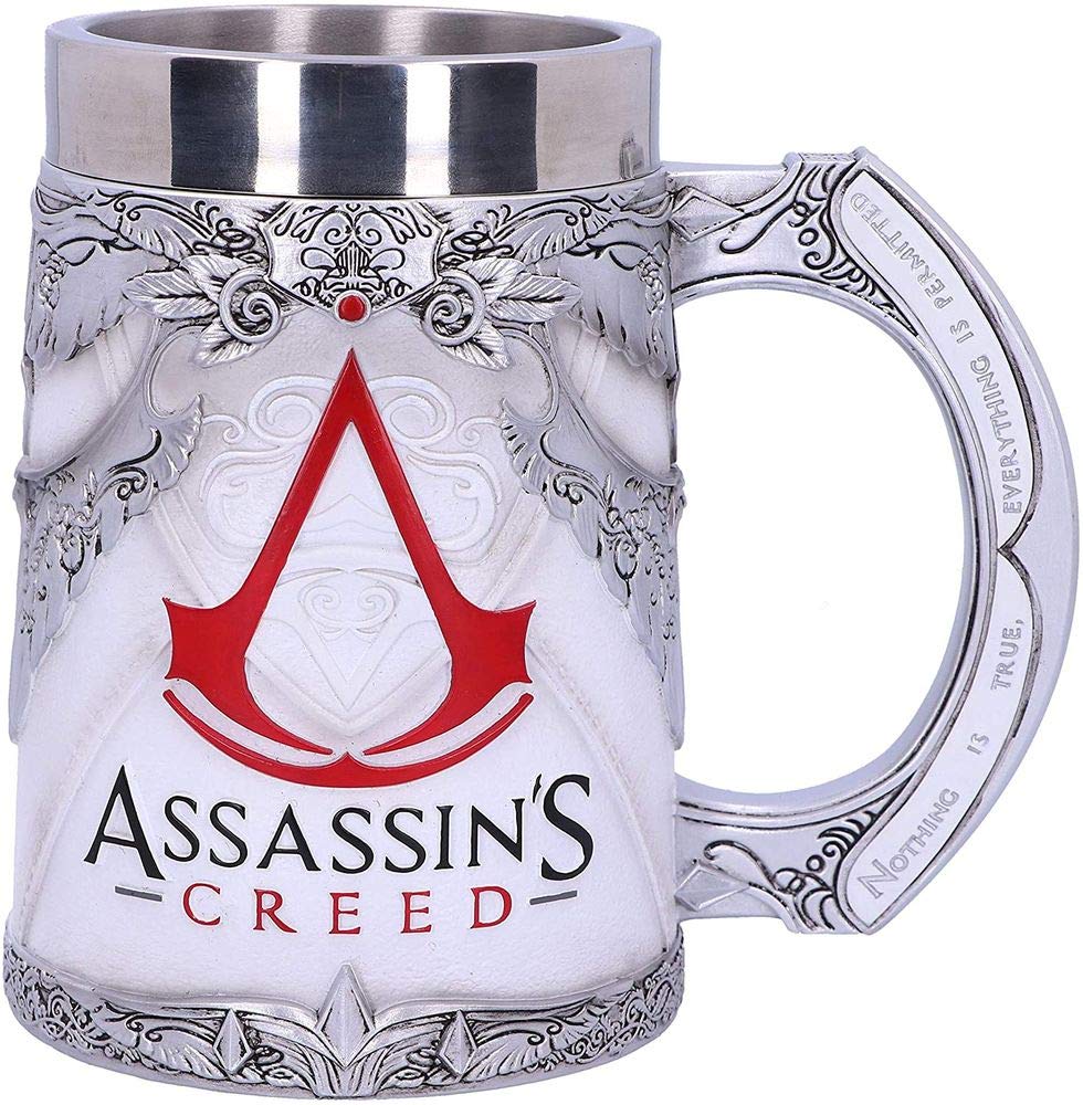 Nemesis Now Video Game Merch Tankard, Hand-Painted Resin Beer Mug, Stainless Steel Removable Insert, Gamer Gifts, 15.5cm - Assassin's Creed The Creed Assassins Creed White Game