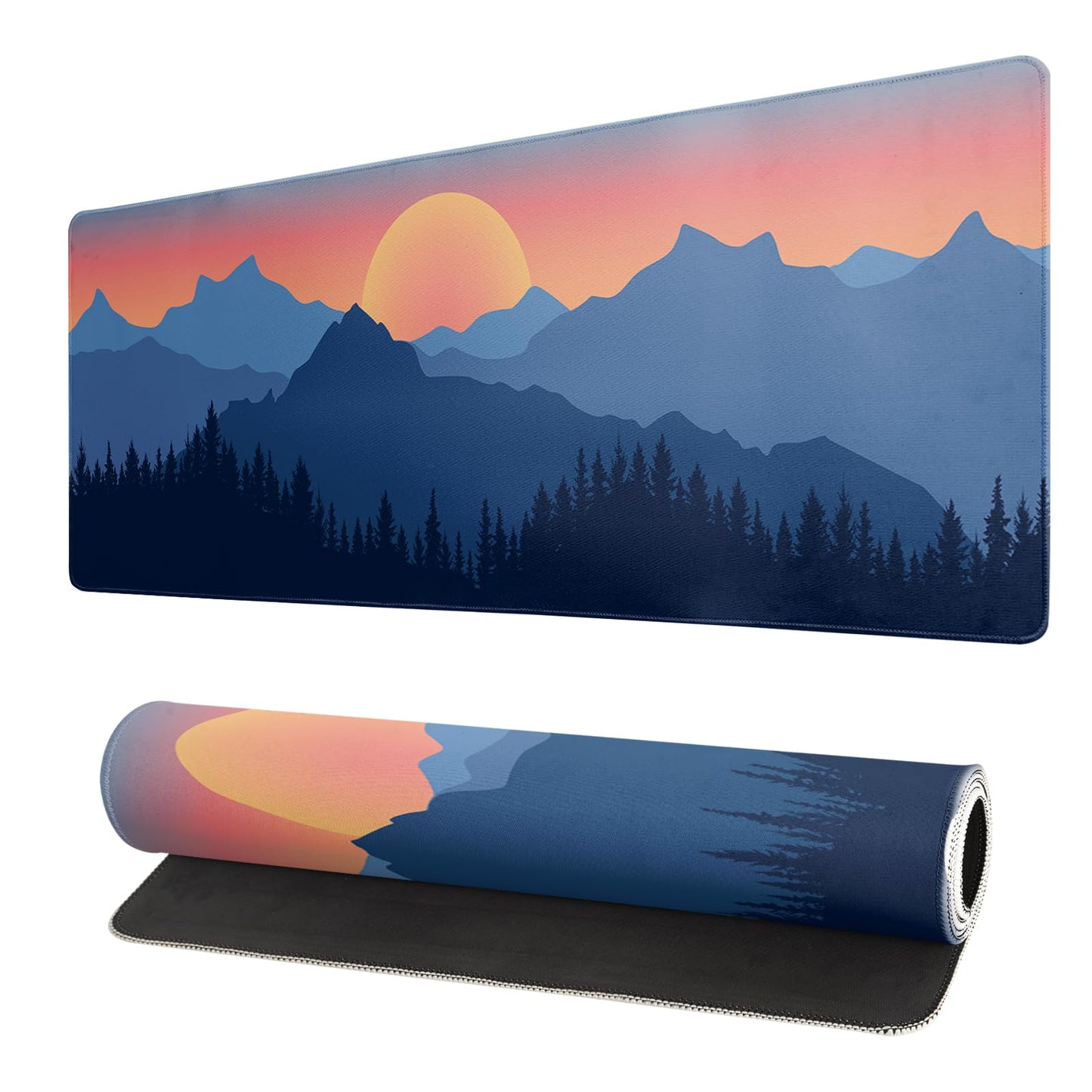Japanese Gaming Mouse Pad Abstract Black Mouse Pad 31.5x11.8 Inch Black Sea Wave Texture Non-Slip Rubber Base Large Ocean Mousepad Stitched Edges Keyboard Mouse Mat Desk Pad for Office and Home