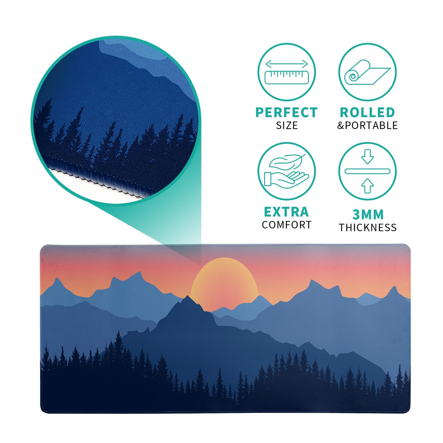 Japanese Gaming Mouse Pad Abstract Black Mouse Pad 31.5x11.8 Inch Black Sea Wave Texture Non-Slip Rubber Base Large Ocean Mousepad Stitched Edges Keyboard Mouse Mat Desk Pad for Office and Home