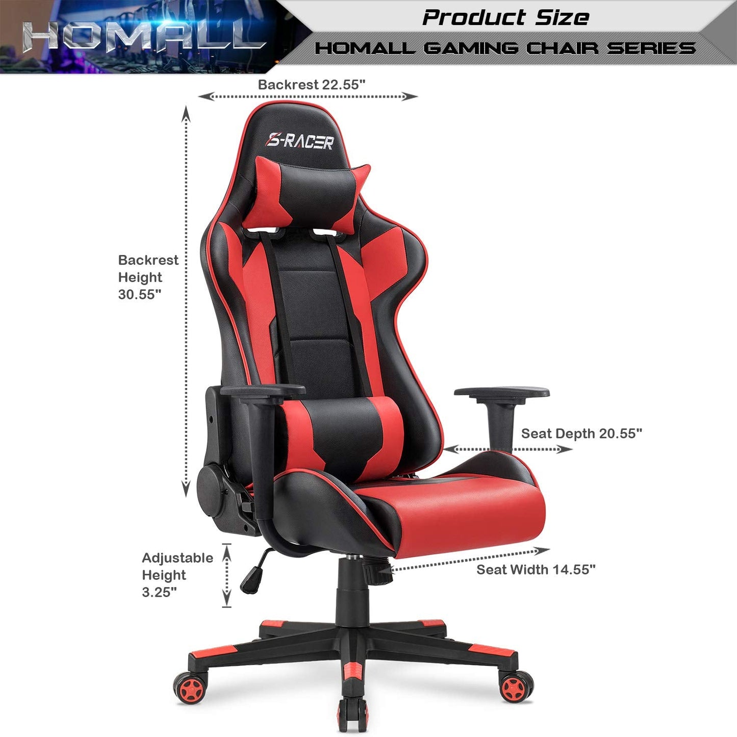 Homall Gaming Chair, Office Chair High Back Computer Chair Leather Desk Chair Racing Executive Ergonomic Adjustable Swivel Task Chair with Headrest and Lumbar Support (White) - Gapo Goods -