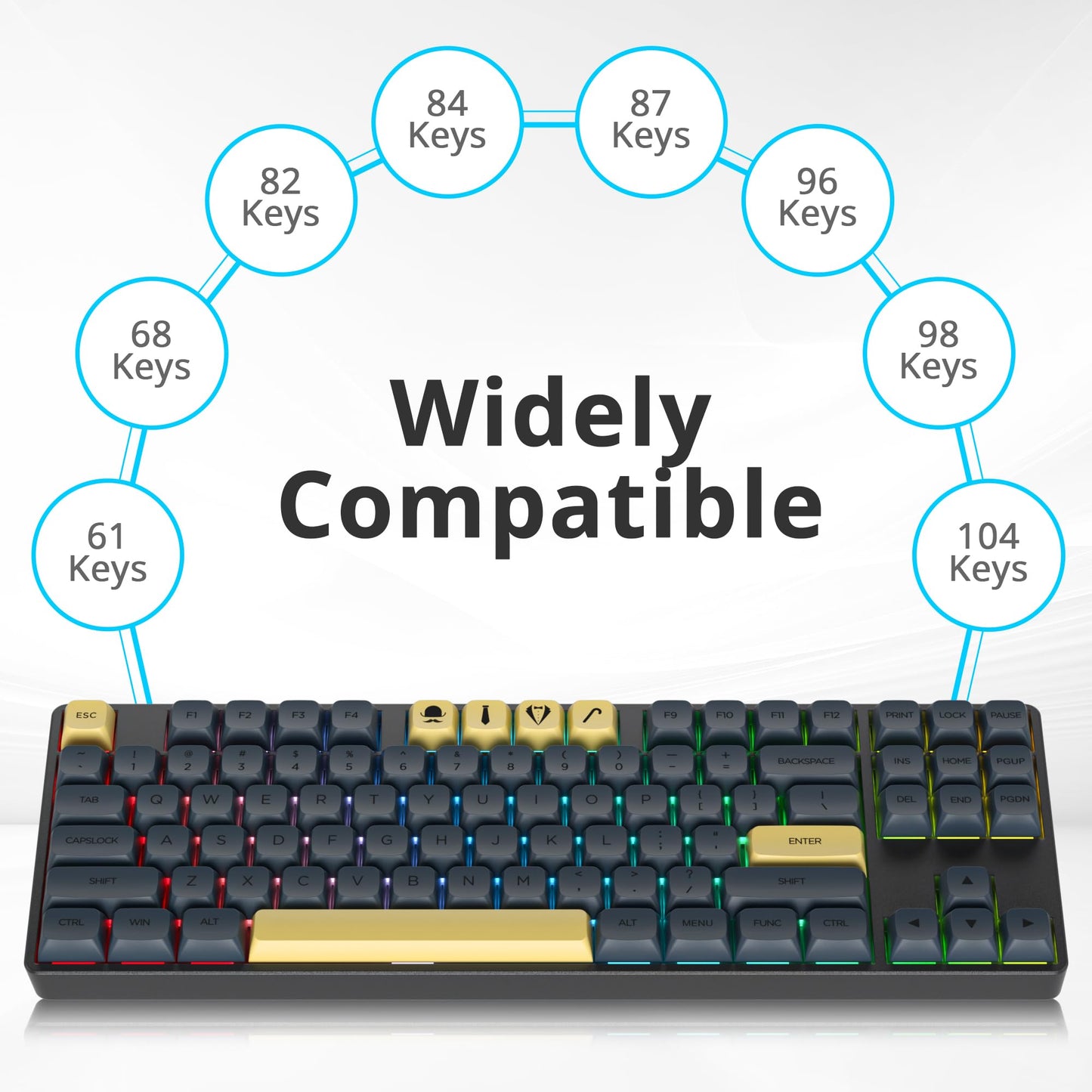 GTSP 61 Keycaps 60 Percent, Ducky One 2 Mini Keycaps for Mechanical Keyboard OEM Profile RGB PBT Keycap Set with Key Puller for Cherry MX Switches SK 61/Joker (Only keycaps) Blue