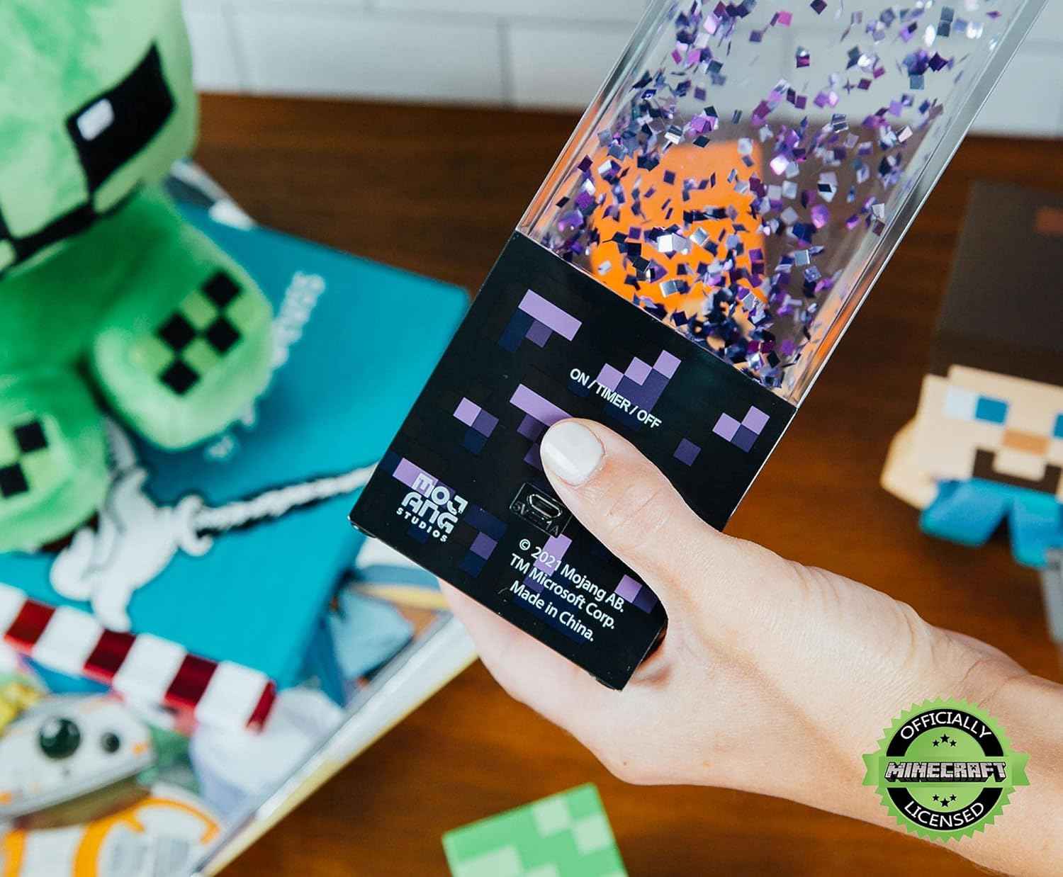 Minecraft Nether Portal Lamp - LED Glitter Motion Light | Bedside Table Decor Home Decor