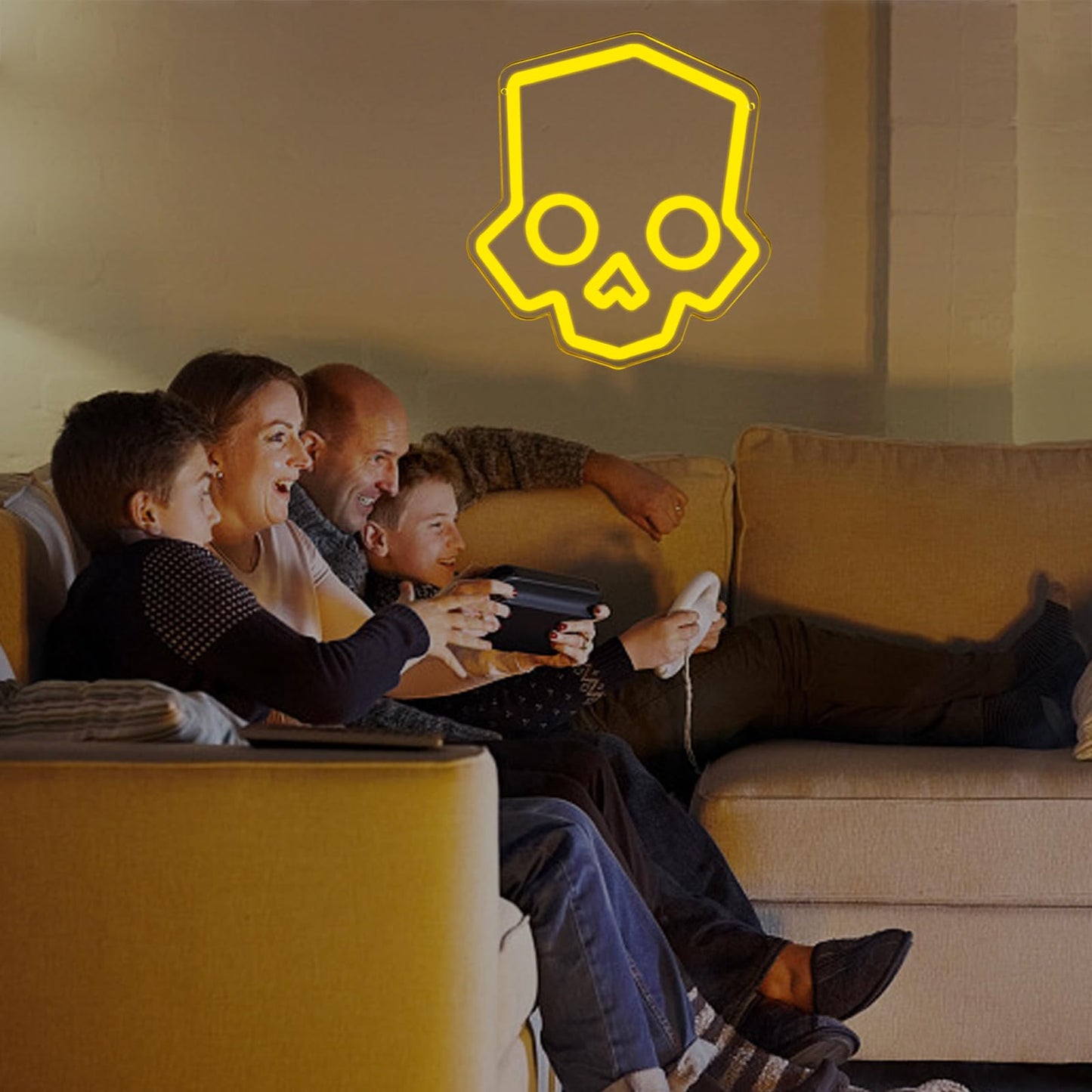 Skull Neon Sign – Yellow LED Neon Lights for Game Room Decor & Man Cave Lighting Home Decor