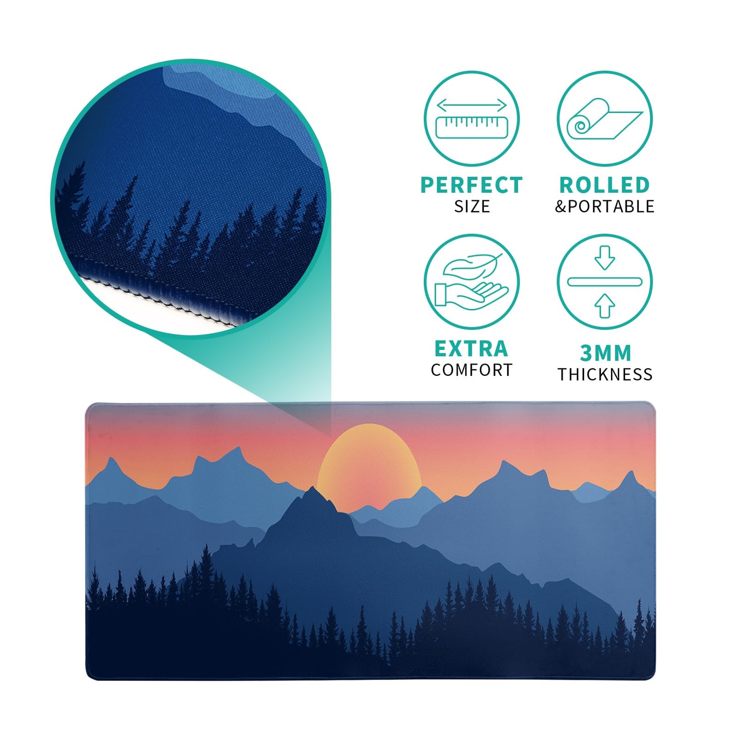 Mountain Gaming Mouse Pad 27.6x11.8 Inch Forest Large Mousepad Extended Grey Mousepad Gaming Non-Slip Rubber Base Stitched Edges Keyboard Mouse Mat Desk Pad for Office Home and Game