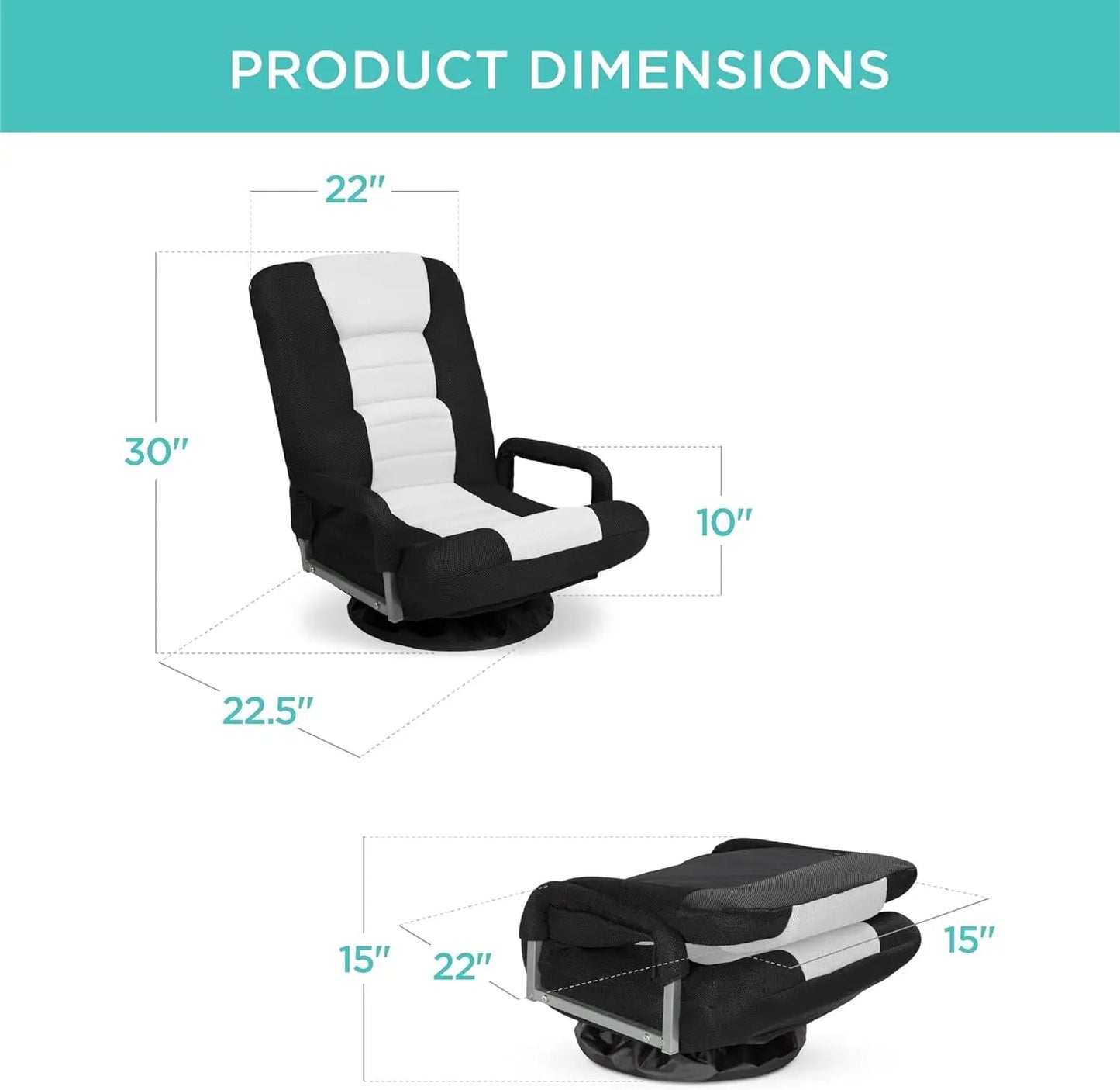 Best Choice Products Swivel Gaming Chair 360 Degree Multipurpose Floor Chair Rocker for TV, Reading, Playing Video Games w/Lumbar Support, Armrest Handles, Adjustable Backrest - Black/Red