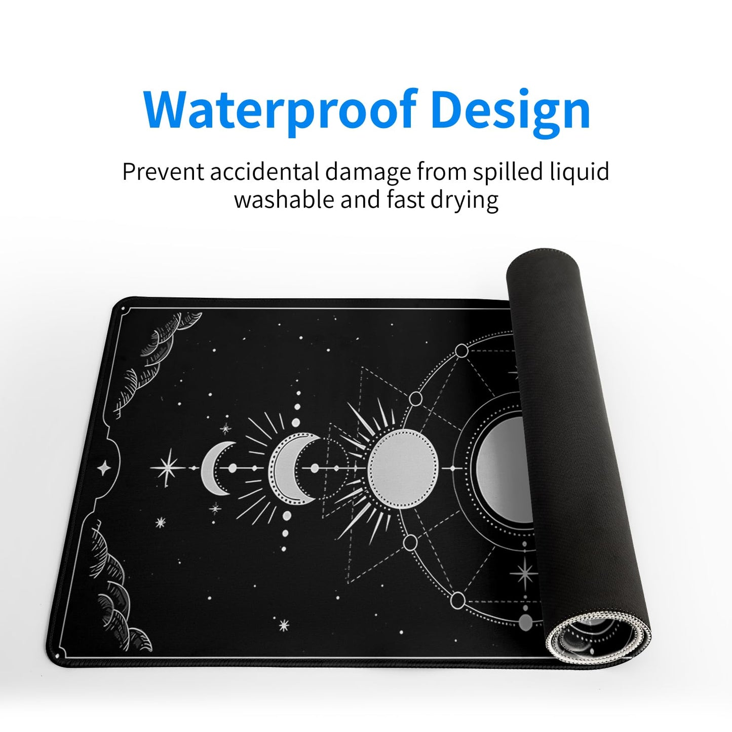 Japanese Gaming Mouse Pad Abstract Black Mouse Pad 31.5x11.8 Inch Black Sea Wave Texture Non-Slip Rubber Base Large Ocean Mousepad Stitched Edges Keyboard Mouse Mat Desk Pad for Office and Home