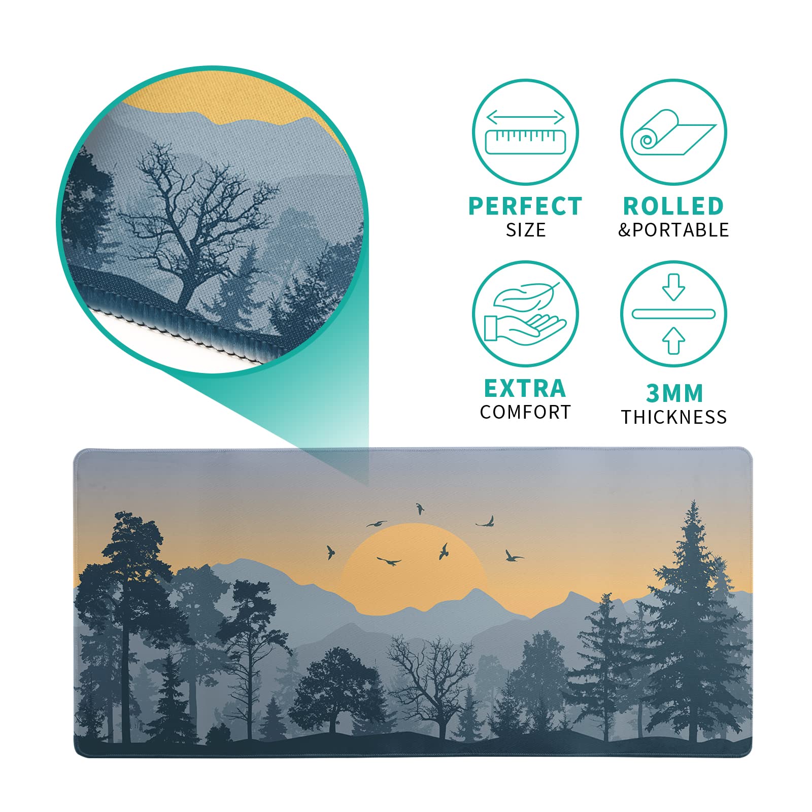 Gaming Mouse Pad – Large Non Slip Mouse Mat with Sea Wave Design, 31.5x11.8 Inch Mousepad