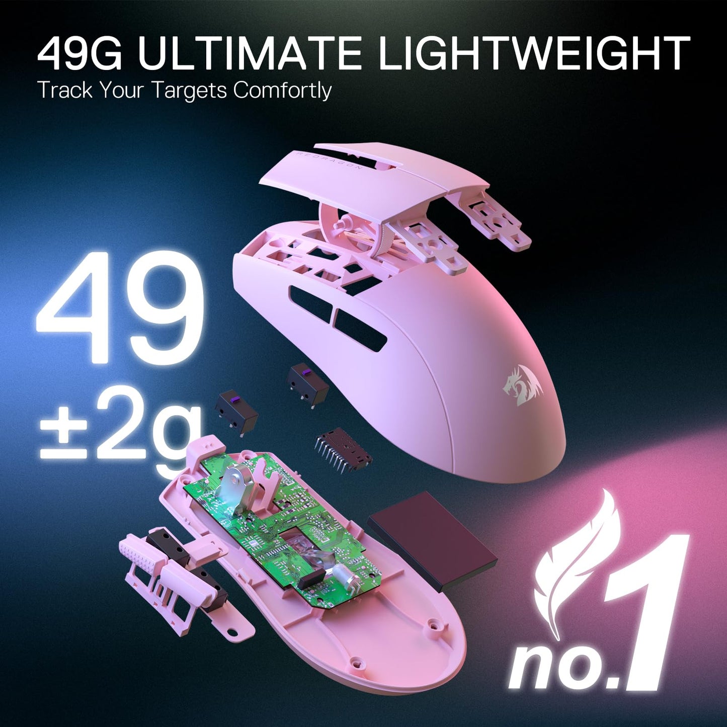 Redragon M916AK PRO 3-Mode Anime Gaming Mouse, 42G Ultra-Light 26K DPI Gaming Mouse w/Ergonomic Natural Grip Build, Full Programmable Buttons, Software Supports DIY Keybinds & DPI