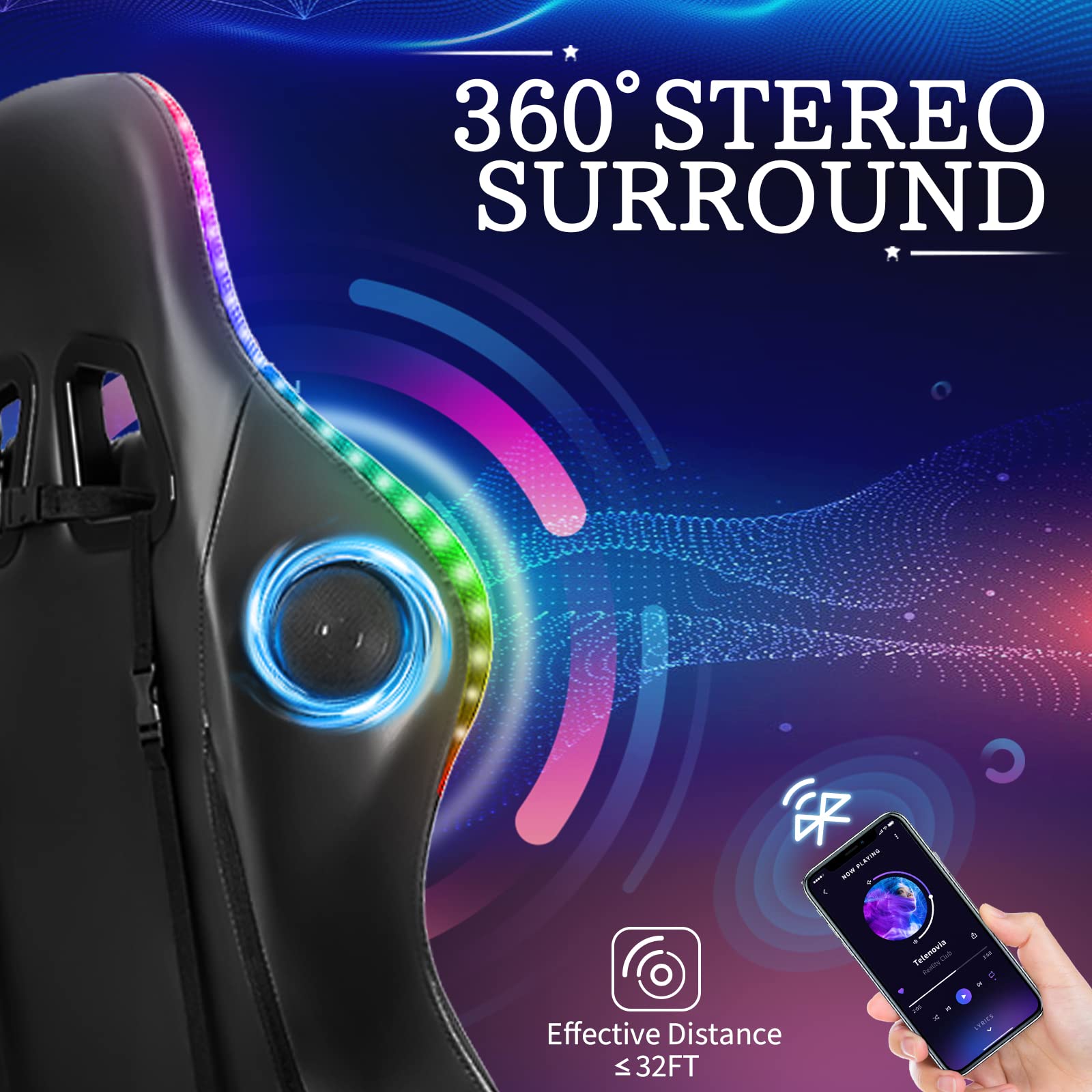 RGB Gaming Chair – Massage Gaming Chair with Bluetooth Speakers, Footrest & LED Lights Gaming Accessories