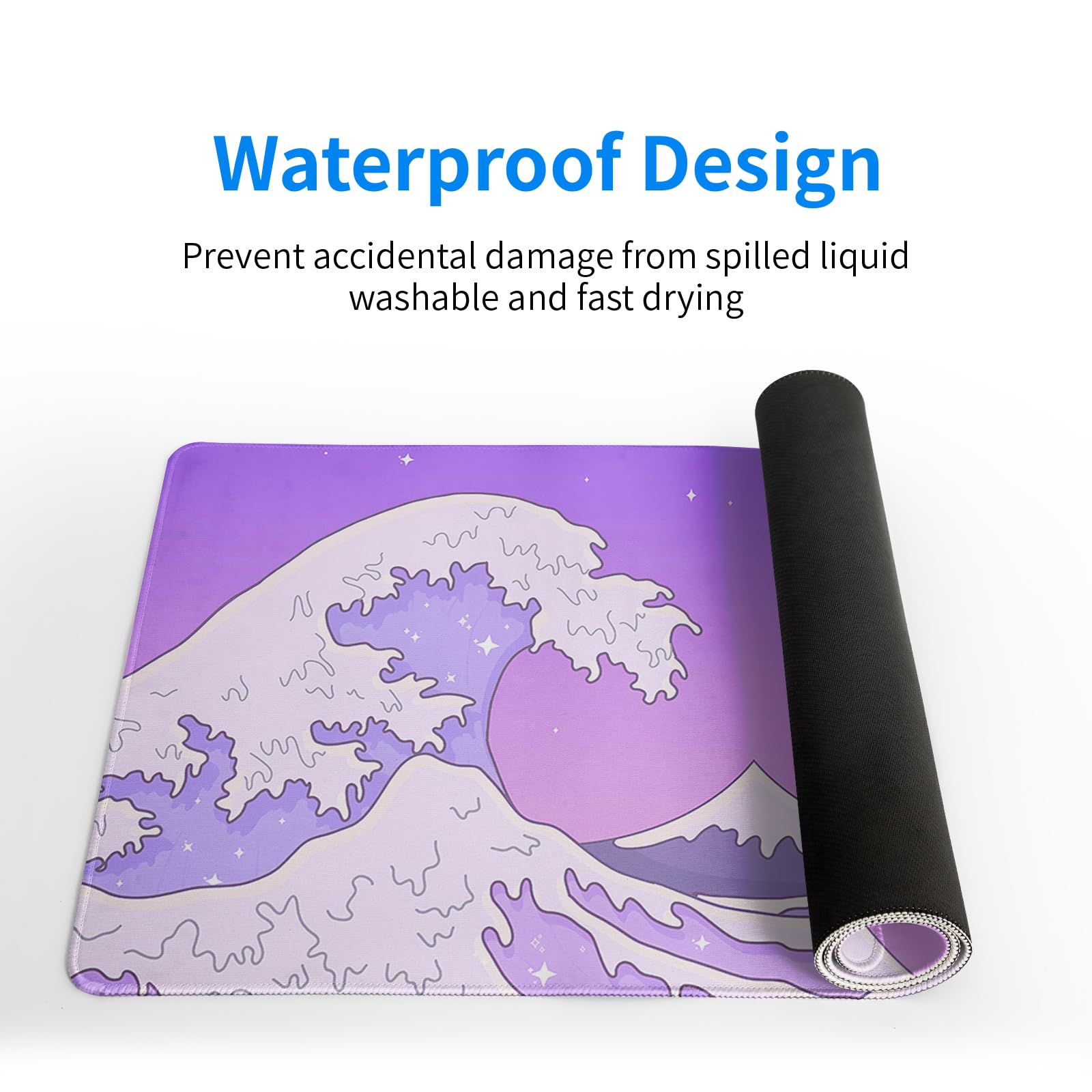 Gaming Mouse Pad – Large Non Slip Mouse Mat with Sea Wave Design, 31.5x11.8 Inch Mousepad