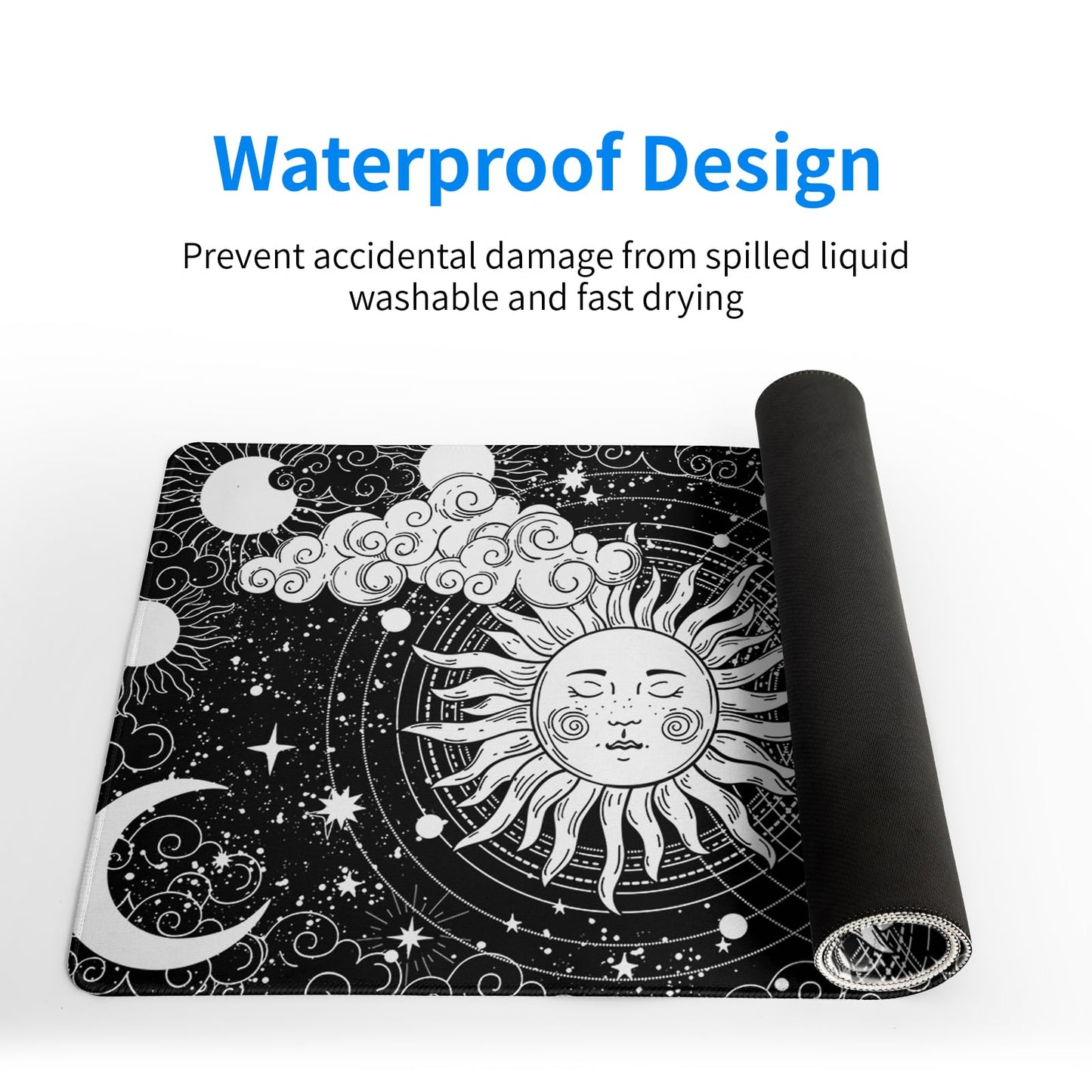 Japanese Gaming Mouse Pad Abstract Black Mouse Pad 31.5x11.8 Inch Black Sea Wave Texture Non-Slip Rubber Base Large Ocean Mousepad Stitched Edges Keyboard Mouse Mat Desk Pad for Office and Home
