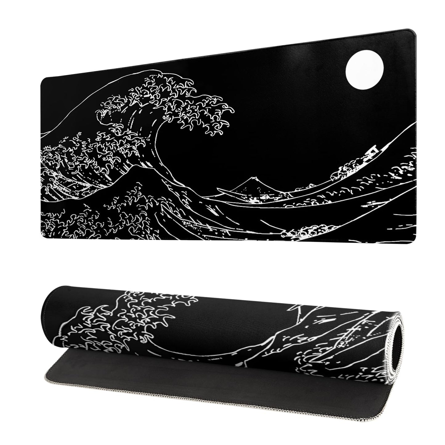 Mountain Gaming Mouse Pad 27.6x11.8 Inch Forest Large Mousepad Extended Grey Mousepad Gaming Non-Slip Rubber Base Stitched Edges Keyboard Mouse Mat Desk Pad for Office Home and Game Black Wave of Kanagawa