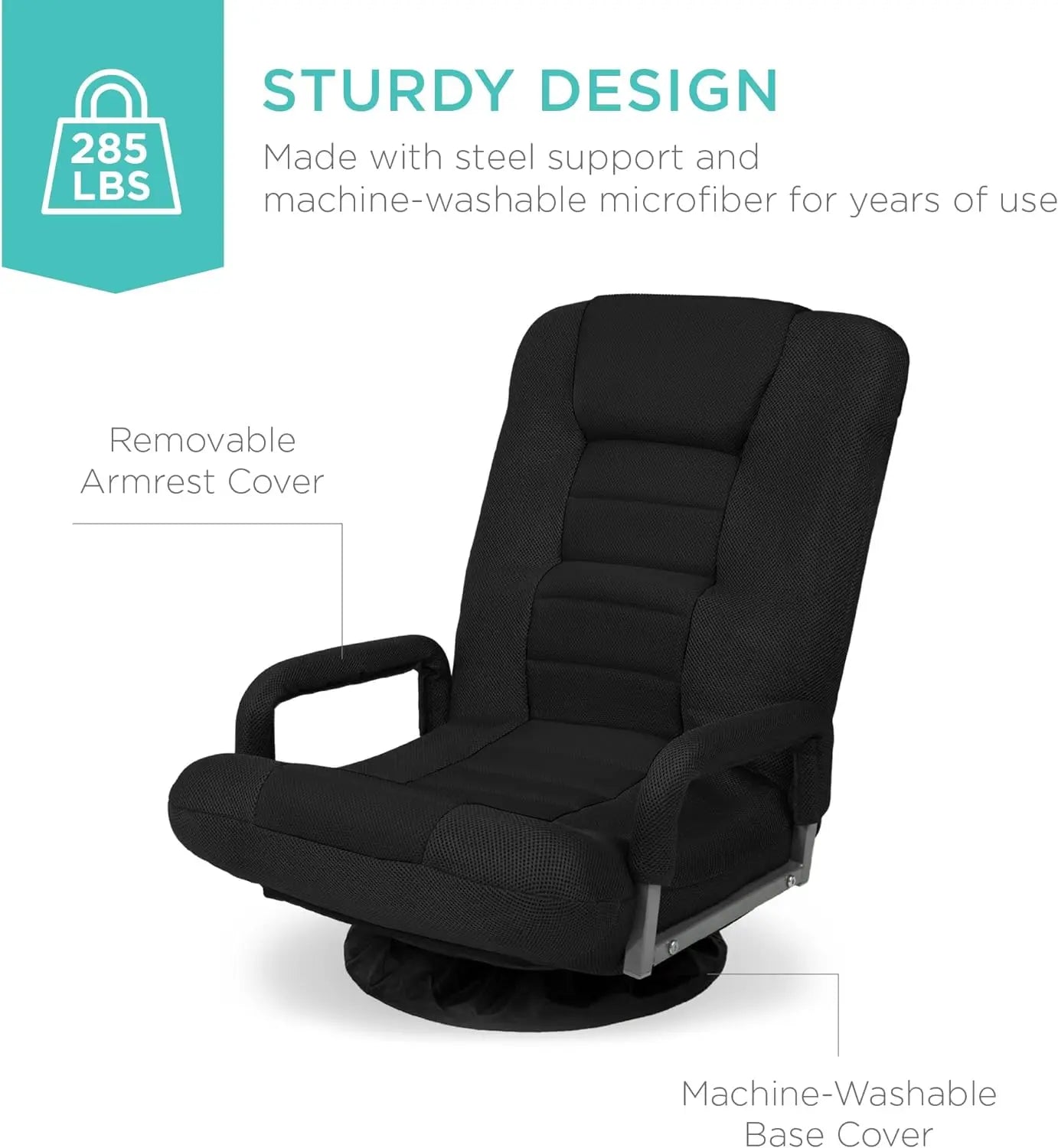 Best Choice Products Swivel Gaming Chair 360 Degree Multipurpose Floor Chair Rocker for TV, Reading, Playing Video Games w/Lumbar Support, Armrest Handles, Adjustable Backrest - Black/Red