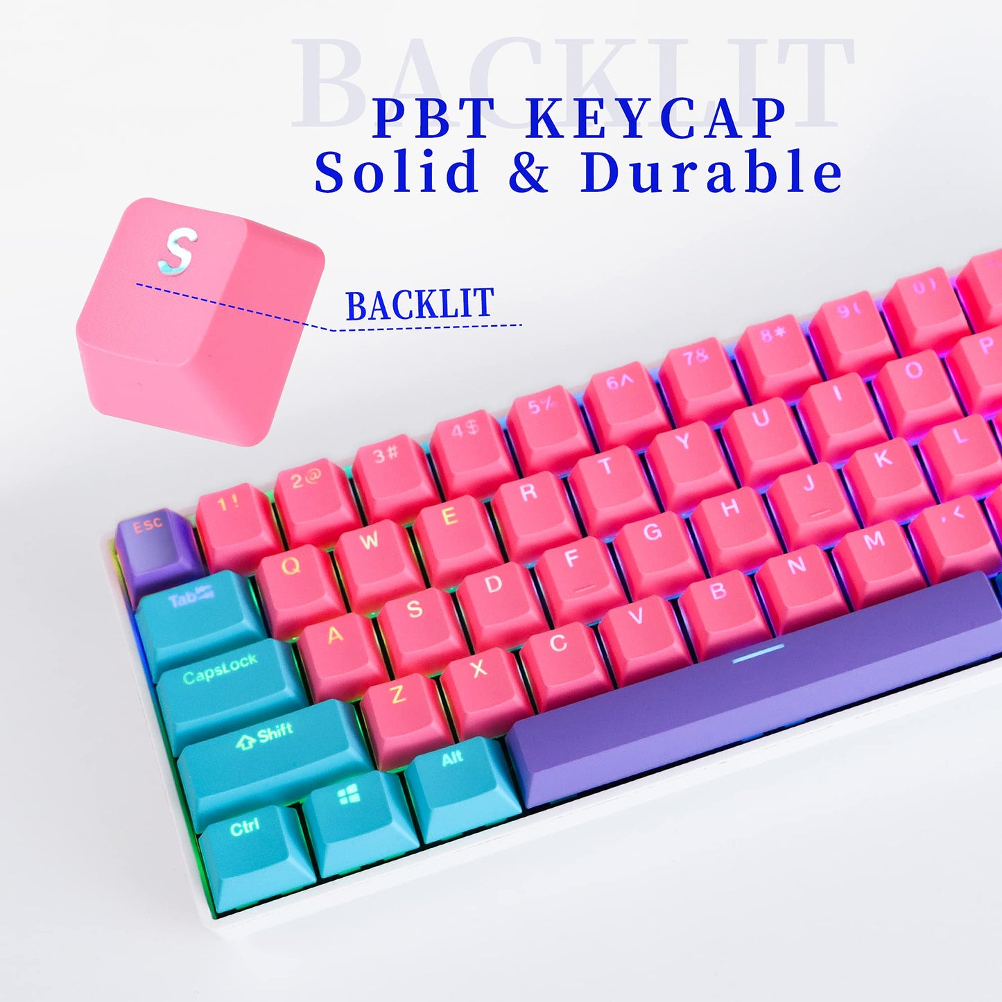 GTSP 61 Keycaps 60 Percent, Ducky One 2 Mini Keycaps for Mechanical Keyboard OEM Profile RGB PBT Keycap Set with Key Puller for Cherry MX Switches SK 61/Joker (Only keycaps) Blue