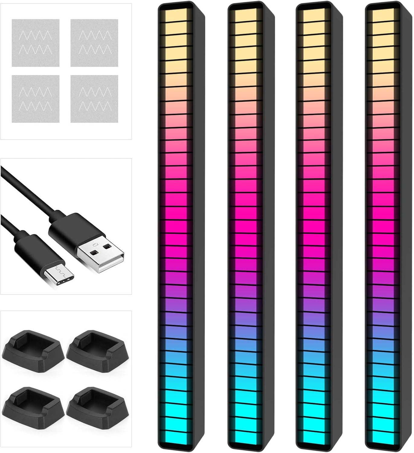 Soulpunk RGB Rechargeable Sound Control Light, Voice-Activated Pickup Music Rhythm Lights, Ambient Light, for Car, Gaming Room Decorations(4Pack)