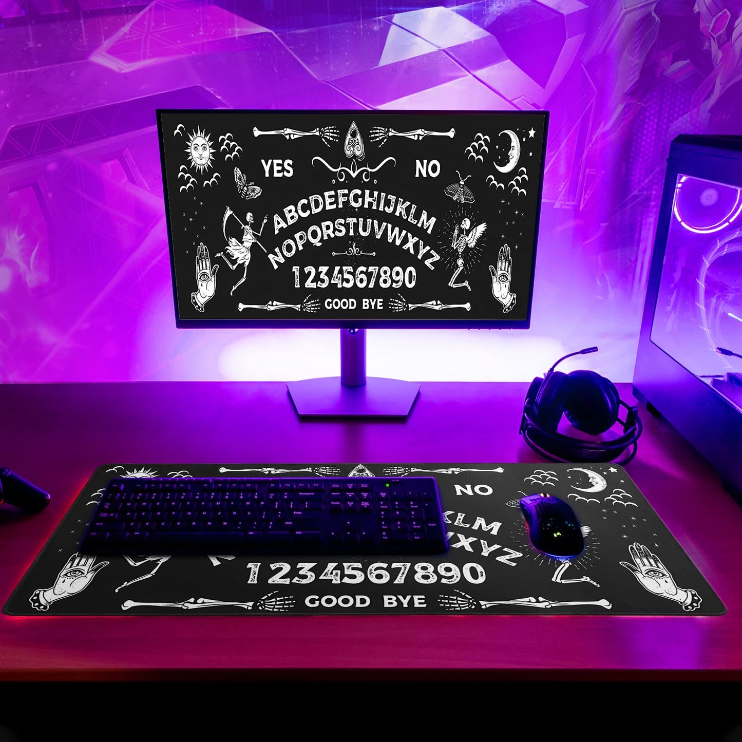 Japanese Gaming Mouse Pad Abstract Black Mouse Pad 31.5x11.8 Inch Black Sea Wave Texture Non-Slip Rubber Base Large Ocean Mousepad Stitched Edges Keyboard Mouse Mat Desk Pad for Office and Home