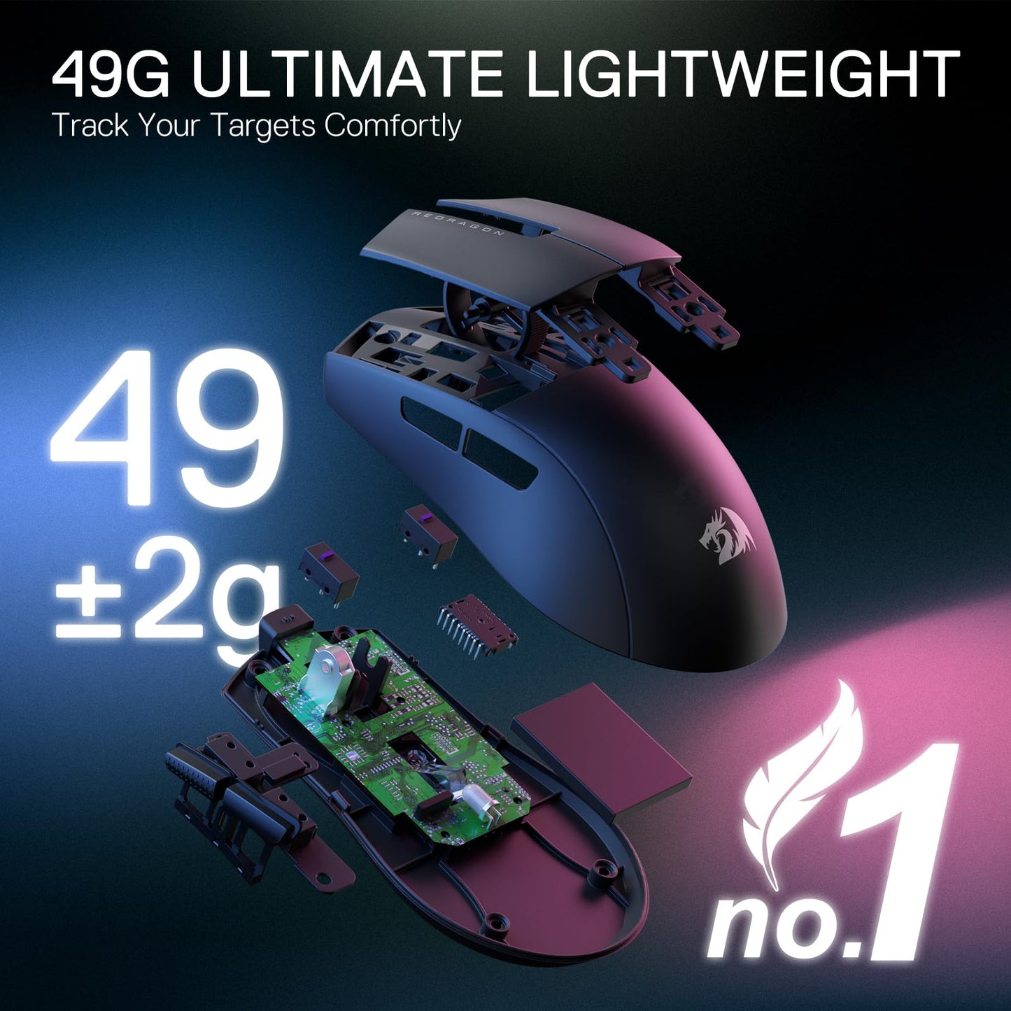 Redragon M916AK PRO 3-Mode Anime Gaming Mouse, 42G Ultra-Light 26K DPI Gaming Mouse w/Ergonomic Natural Grip Build, Full Programmable Buttons, Software Supports DIY Keybinds & DPI