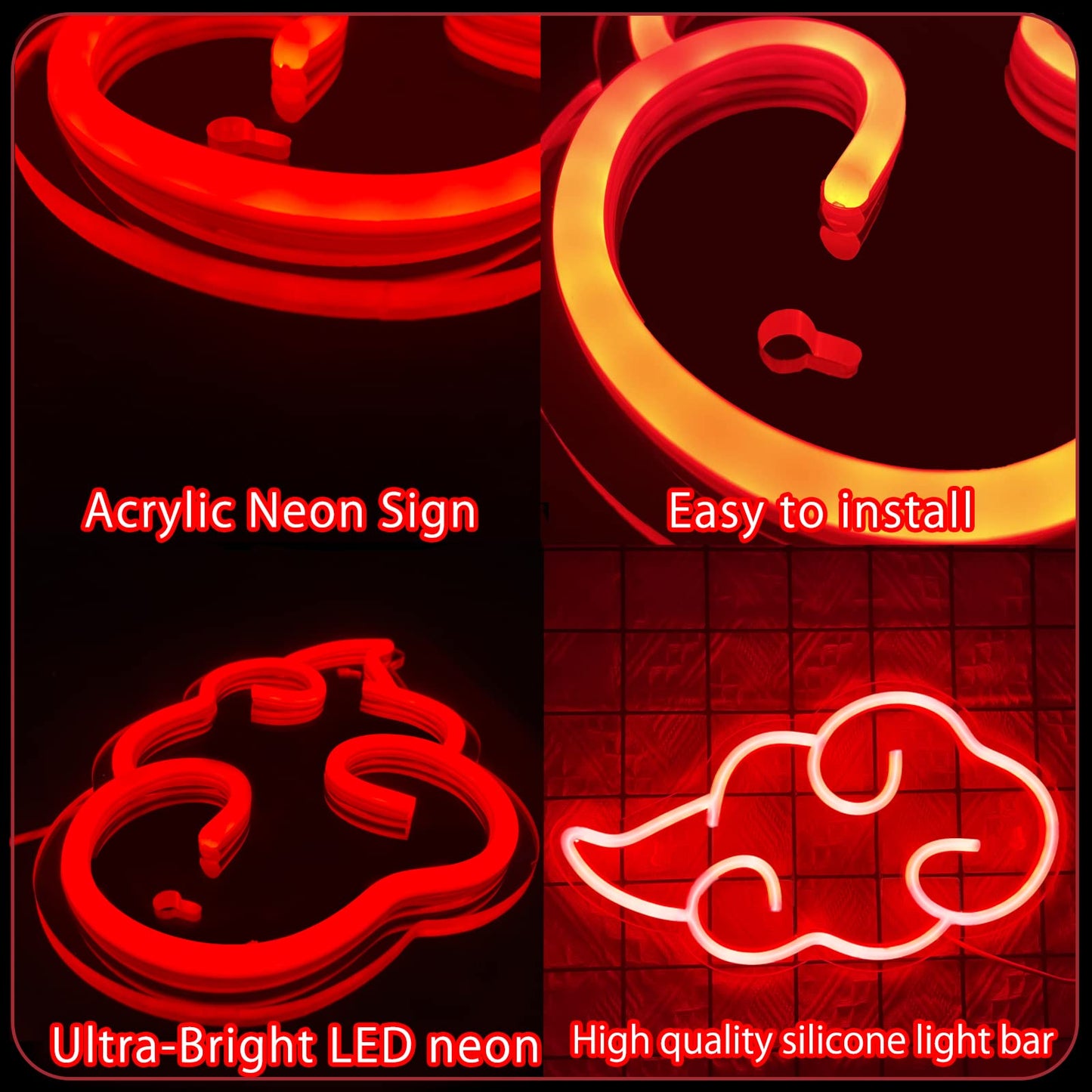 Dleouly Anime Neon Sign, LED Red Cloud Neon Signs for Wall Decor, Dimmable Gaming Neon Sign Wall Signs USB Night Neon Light for Bedroom Game Room Man Cave Party, Gifts for Your Son, Boyfriend(12x7in)