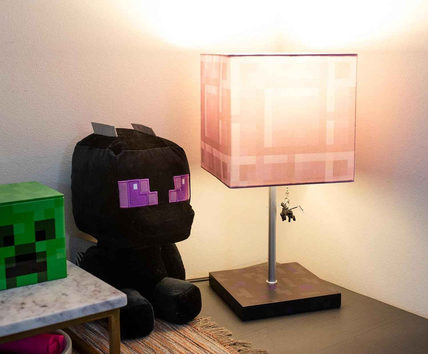 Minecraft Nether Portal Desk Lamp with Ender Dragon Pull | Nightstand Table Lamp with LED Mood Light for Bedroom, Desk, Living Room, Playroom | Home Decor Kids Room Essentials | Video Game Gifts