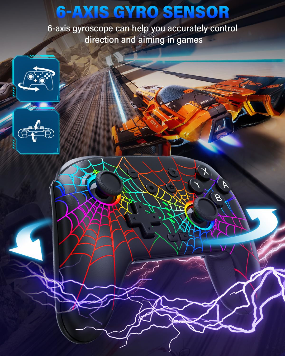 Wireless Switch Controller - Rechargeable Pro Gamepad with RGB Light & Gyro Gaming Accessories