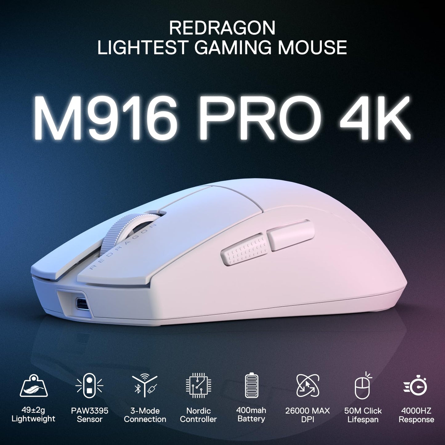 Redragon M916AK PRO 3-Mode Anime Gaming Mouse, 42G Ultra-Light 26K DPI Gaming Mouse w/Ergonomic Natural Grip Build, Full Programmable Buttons, Software Supports DIY Keybinds & DPI