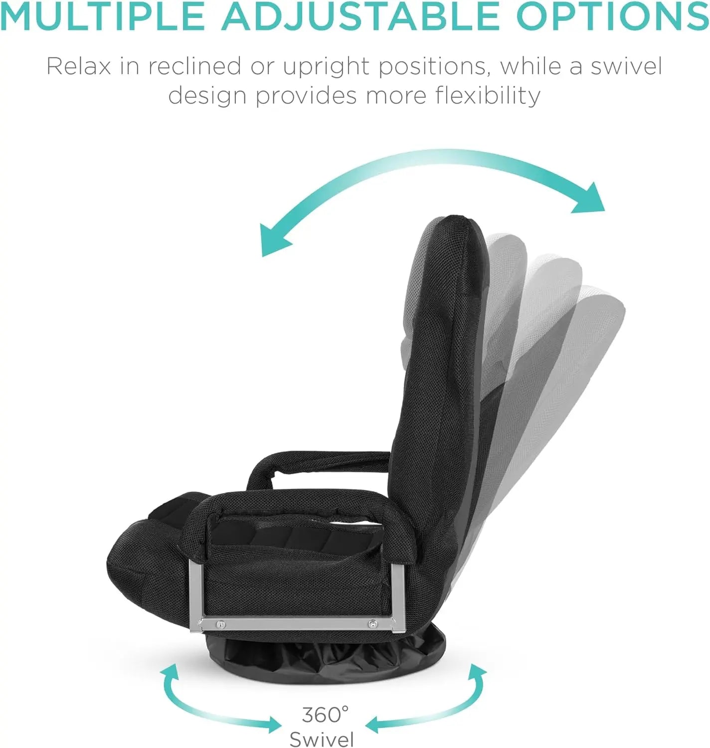 Best Choice Products Swivel Gaming Chair 360 Degree Multipurpose Floor Chair Rocker for TV, Reading, Playing Video Games w/Lumbar Support, Armrest Handles, Adjustable Backrest - Black/Red