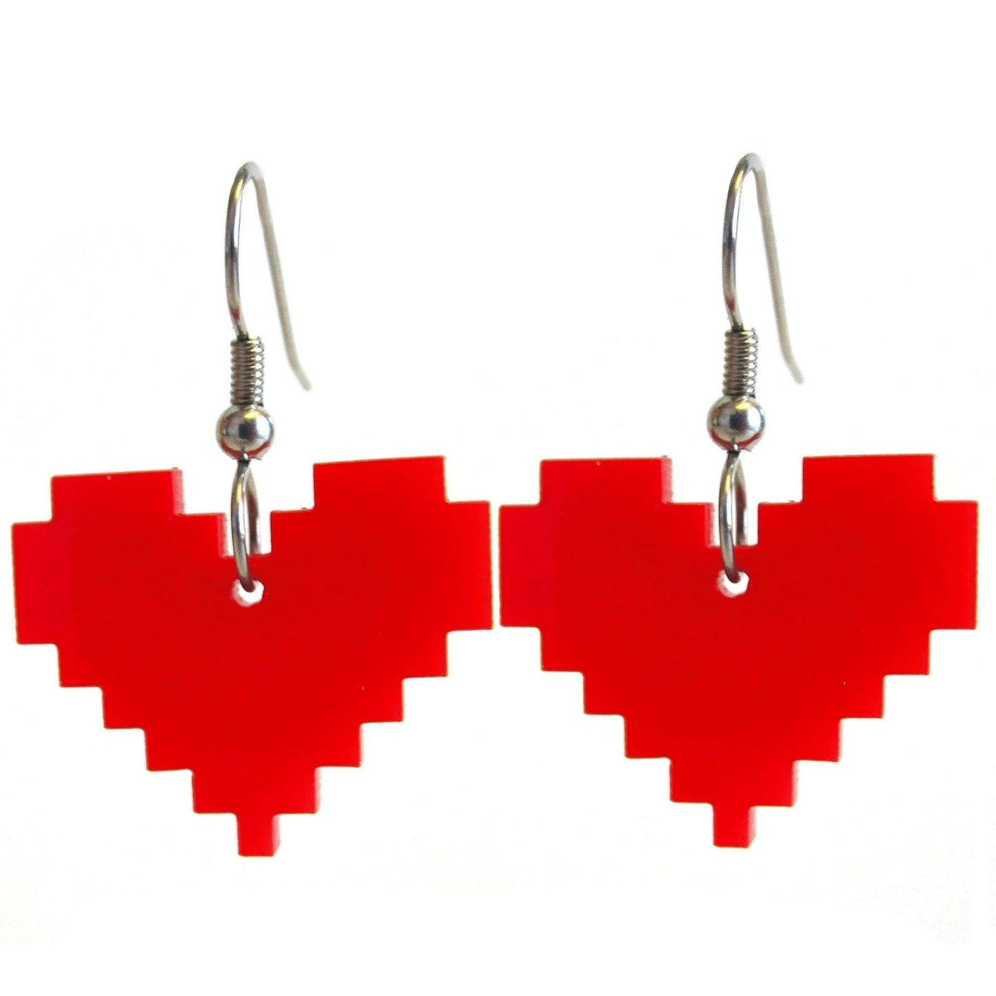 Handmade Hypoallergenic Red 8 Bit Gamer Pixel Heart Earrings, Nickel Free Heart Container Zelda Undertale Minecraft Costume Cosplay Jewelry