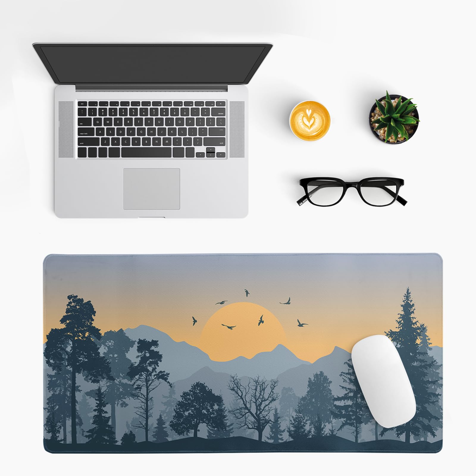 Mountain Gaming Mouse Pad 27.6x11.8 Inch Forest Large Mousepad Extended Grey Mousepad Gaming Non-Slip Rubber Base Stitched Edges Keyboard Mouse Mat Desk Pad for Office Home and Game