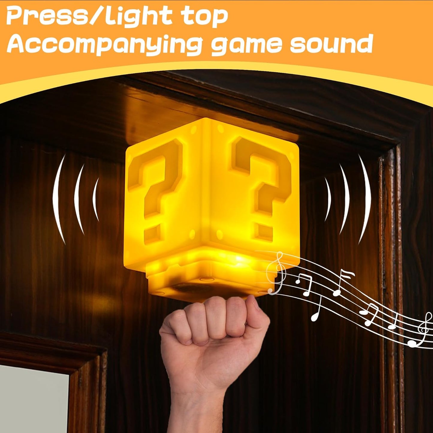 Super Bros-Mini Question Block Night Light,Bedside Lamp, Desklamp for Kids and Fans, Birthday Gift, Holiday Gift,Equipped with The Game's Same Gold Coin Sound(with USB Power Cable)