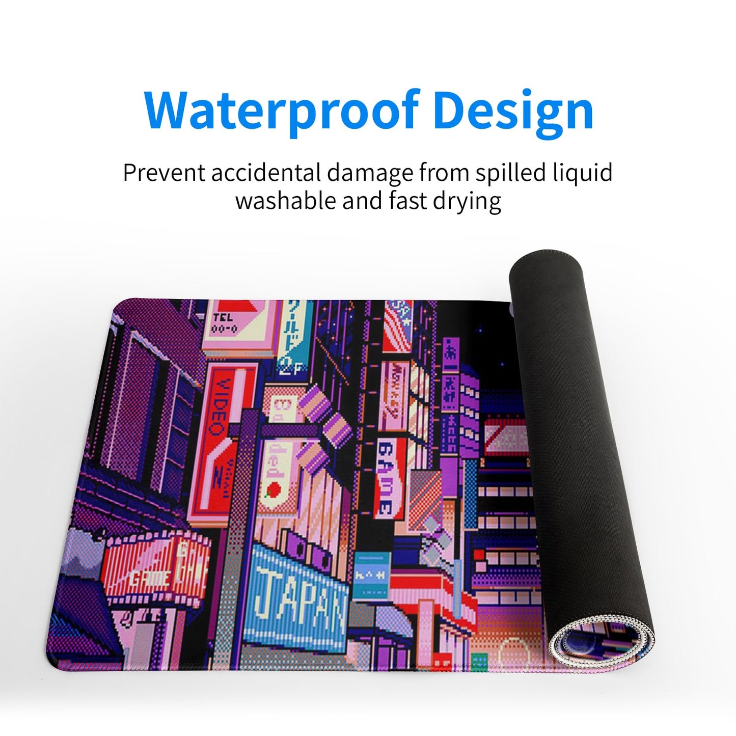 Japanese Gaming Mouse Pad Abstract Black Mouse Pad 31.5x11.8 Inch Black Sea Wave Texture Non-Slip Rubber Base Large Ocean Mousepad Stitched Edges Keyboard Mouse Mat Desk Pad for Office and Home