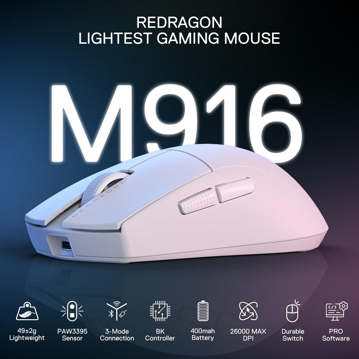 Redragon M916AK PRO 3-Mode Anime Gaming Mouse, 42G Ultra-Light 26K DPI Gaming Mouse w/Ergonomic Natural Grip Build, Full Programmable Buttons, Software Supports DIY Keybinds & DPI