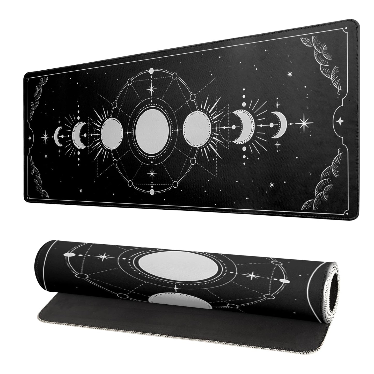 Japanese Gaming Mouse Pad Abstract Black Mouse Pad 31.5x11.8 Inch Black Sea Wave Texture Non-Slip Rubber Base Large Ocean Mousepad Stitched Edges Keyboard Mouse Mat Desk Pad for Office and Home