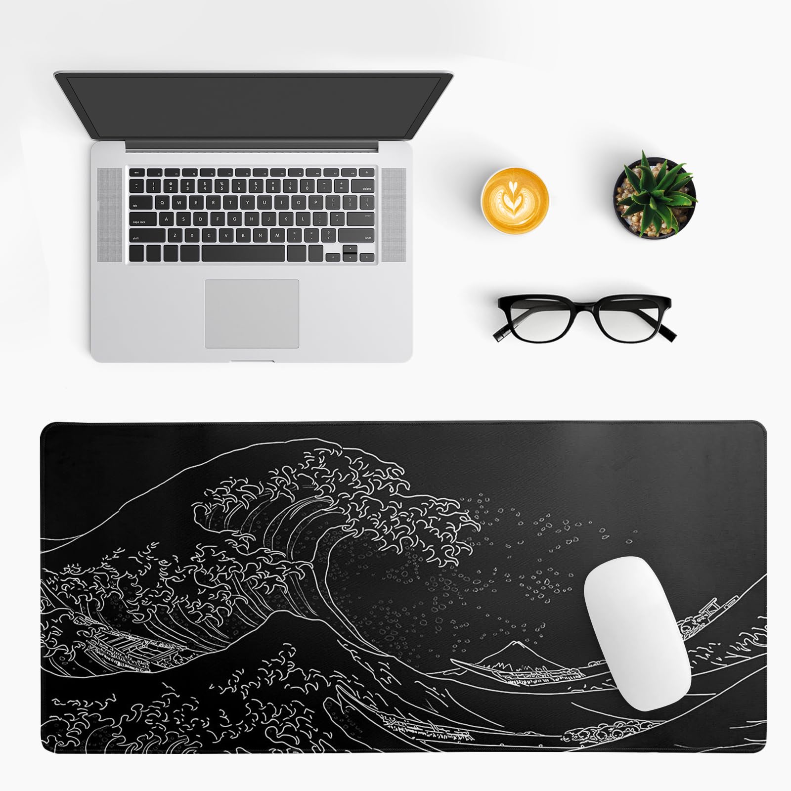 Gaming Mouse Pad – Large Non Slip Mouse Mat with Sea Wave Design, 31.5x11.8 Inch Mousepad